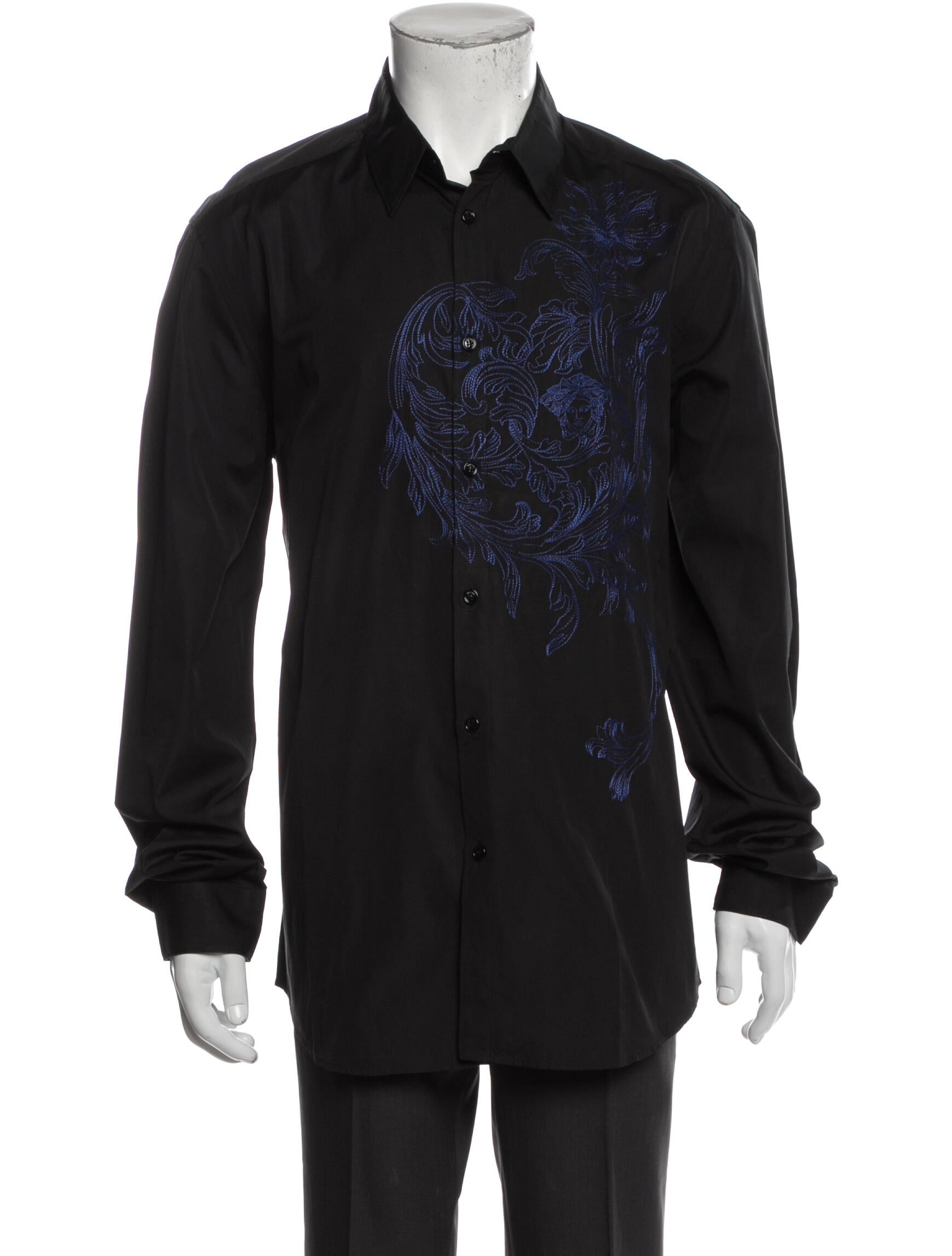 Versace Striped Long Sleeve Dress Shirt Black Dress Shirts, Clothing