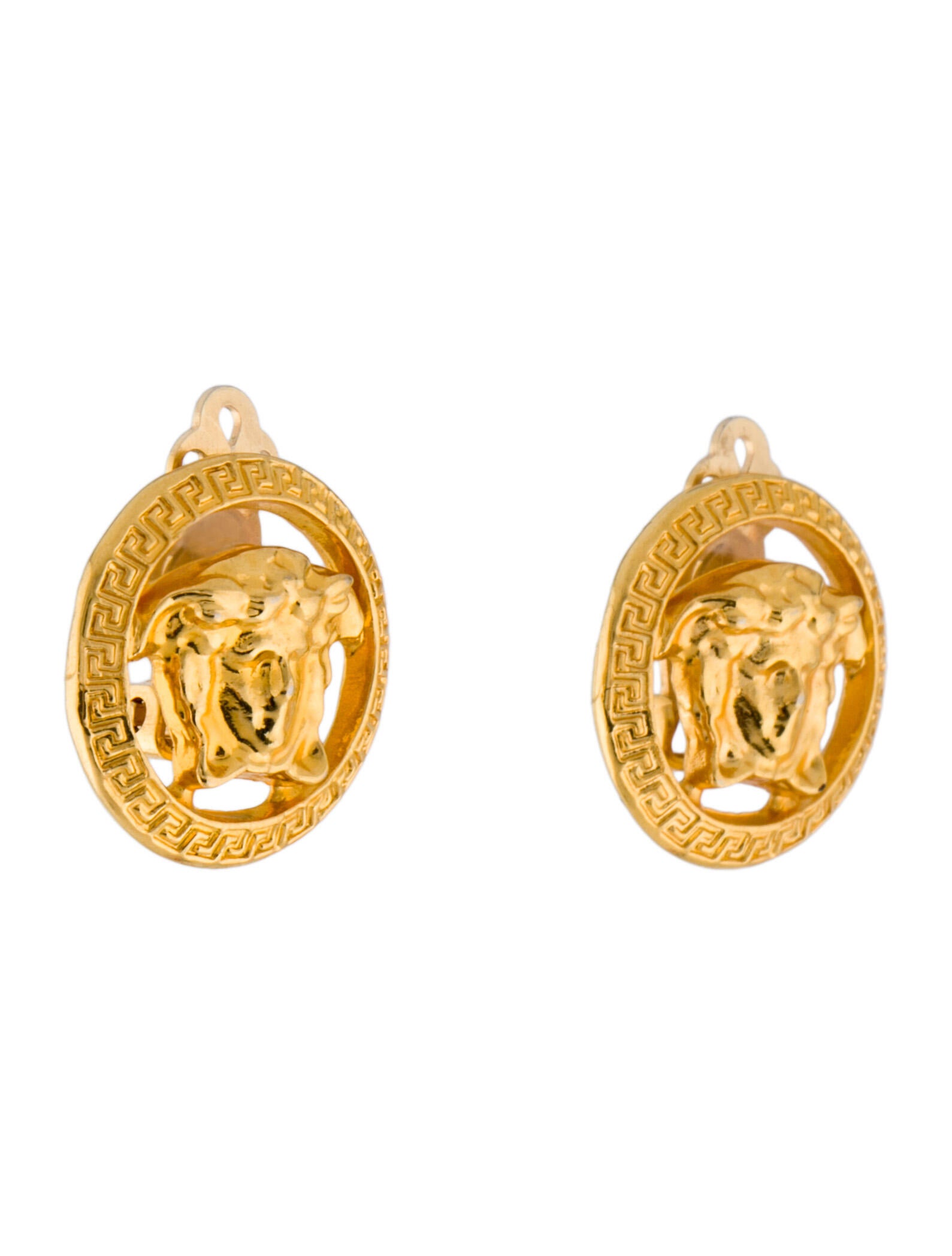 Versace Vintage Medusa ClipOn Earrings GoldTone Metal ClipOn