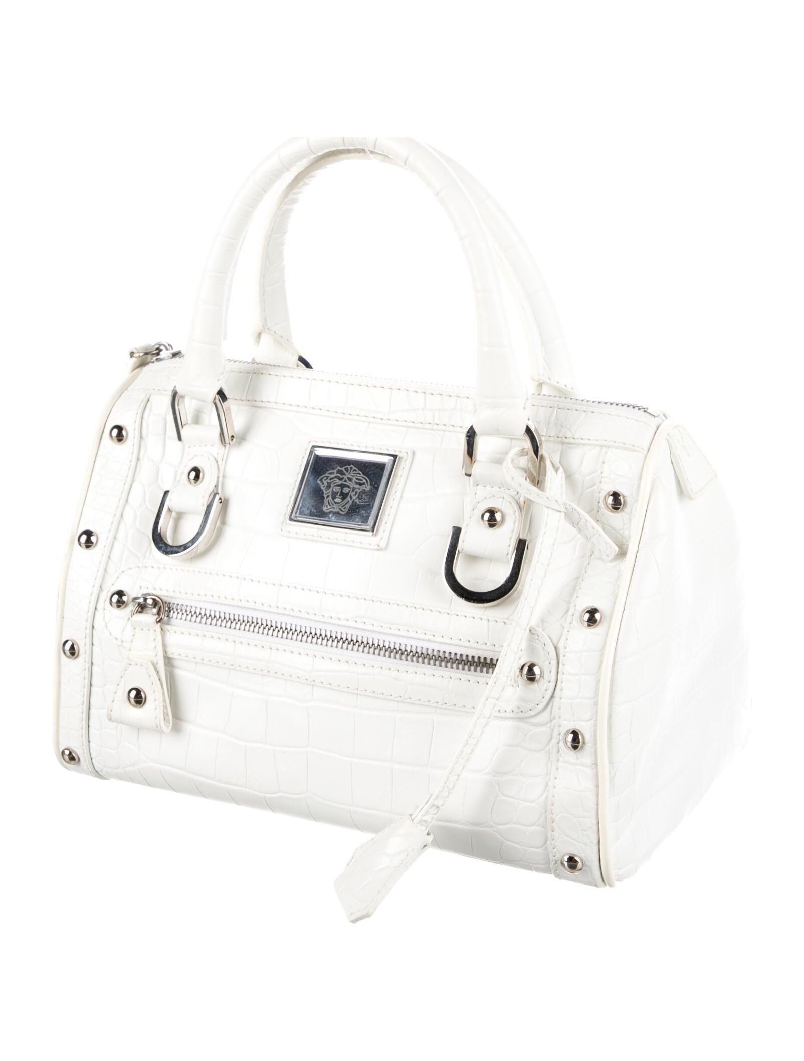 Versace Embossed Leather Handle Bag White Handle Bags, Handbags