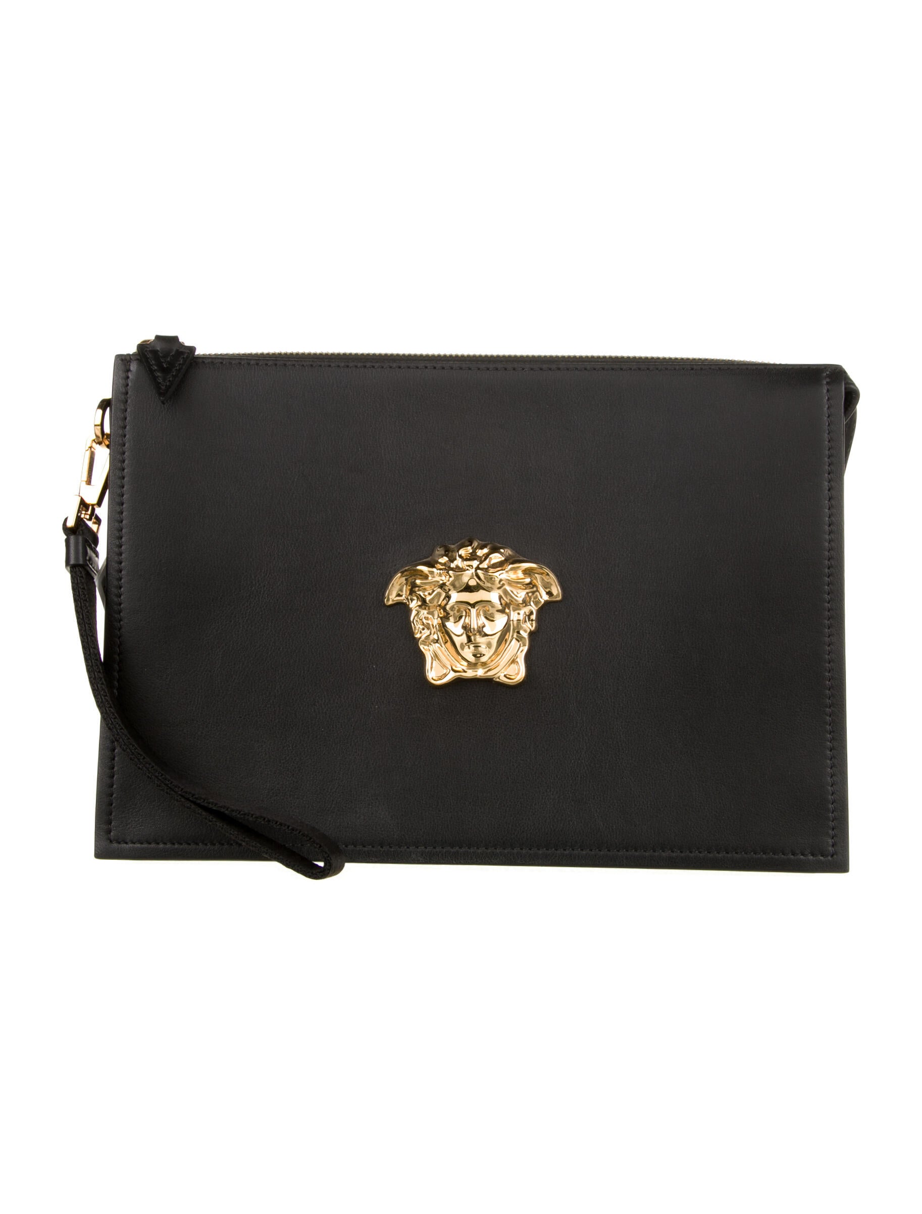 Versace Medusa Leather Wristlet Black Clutches, Handbags VES117703