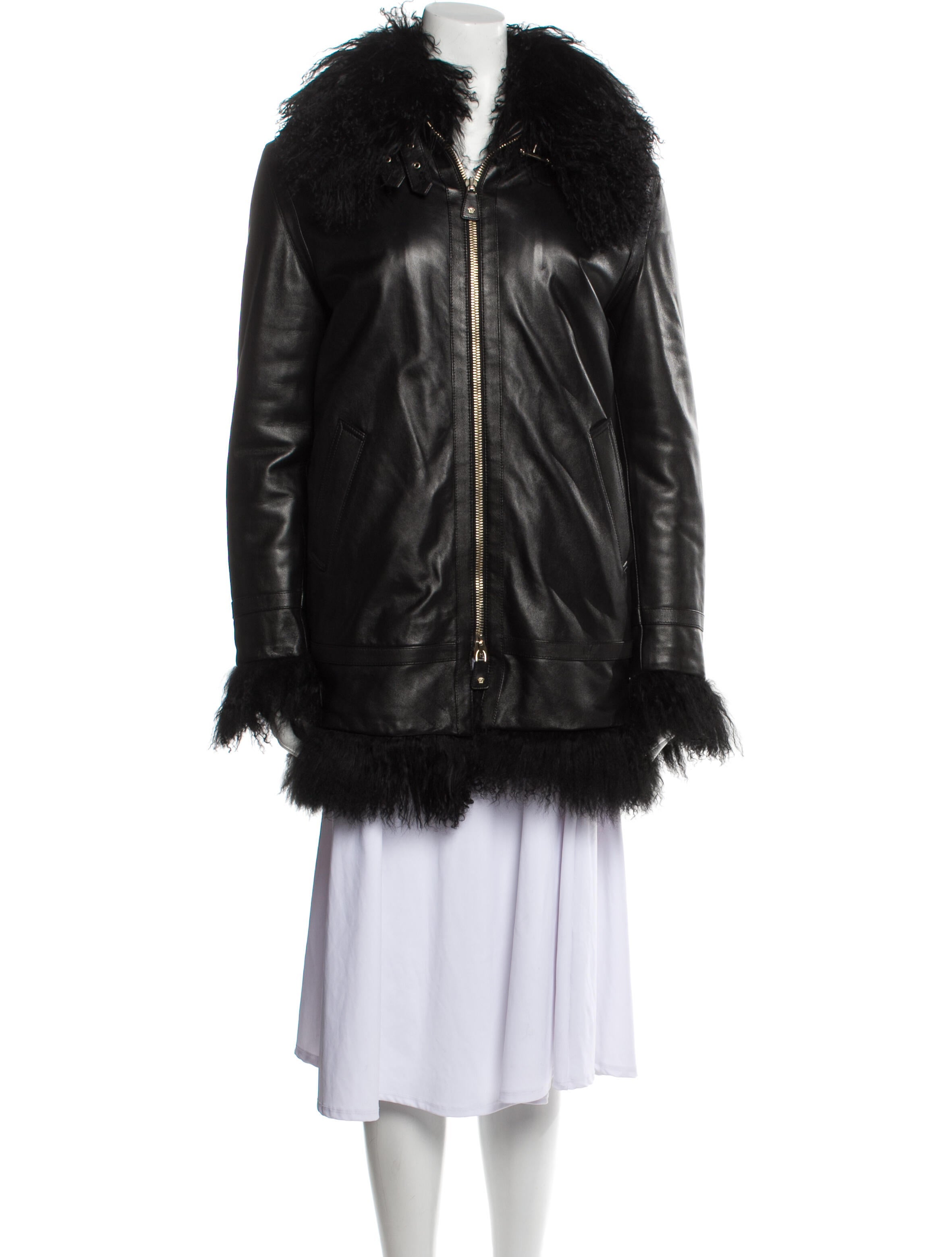 Versace Leather Fur Coat - Black Coats, Clothing - VES120631 | The 