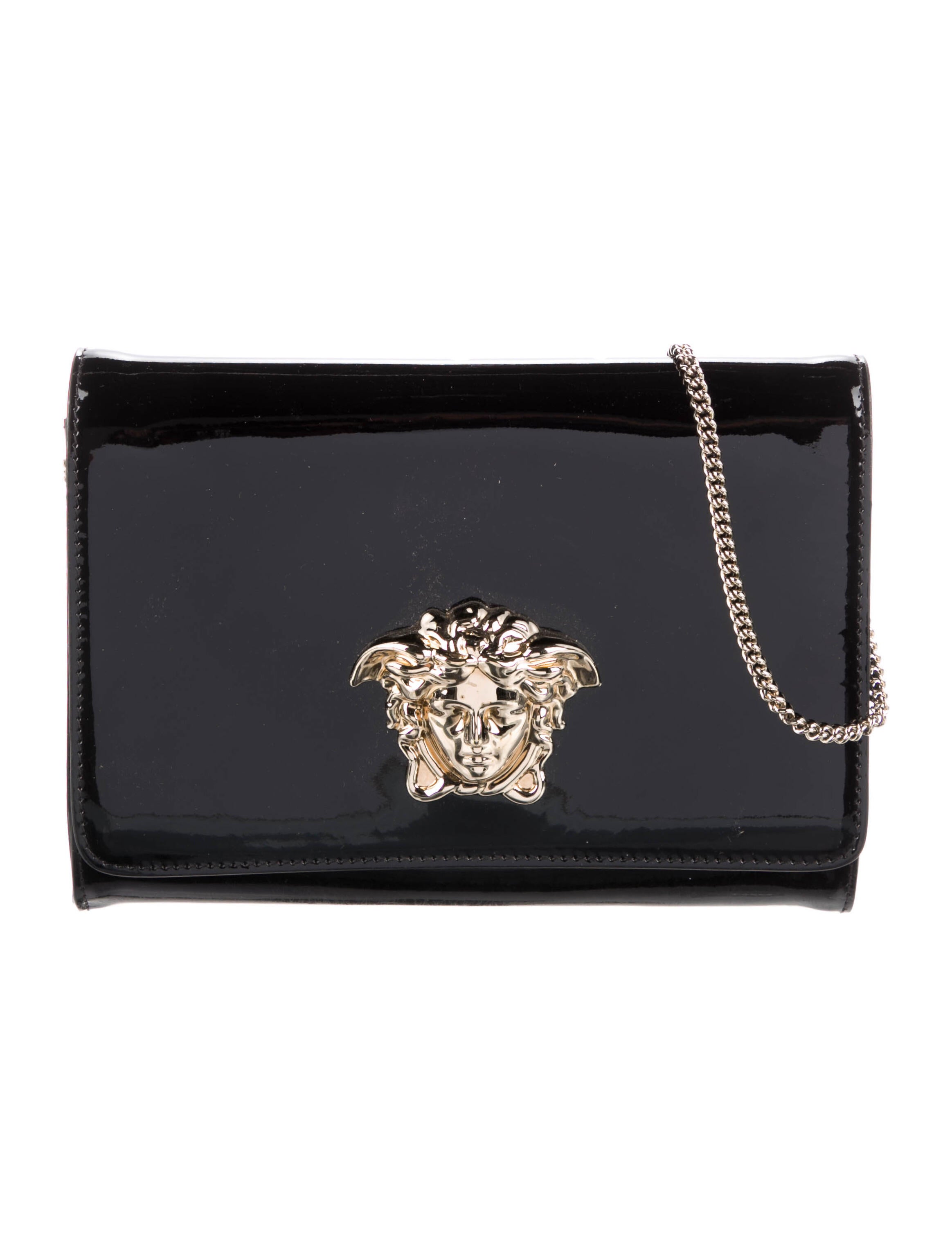 Versace Patent Leather ChainLink Crossbody Bag Black Crossbody Bags