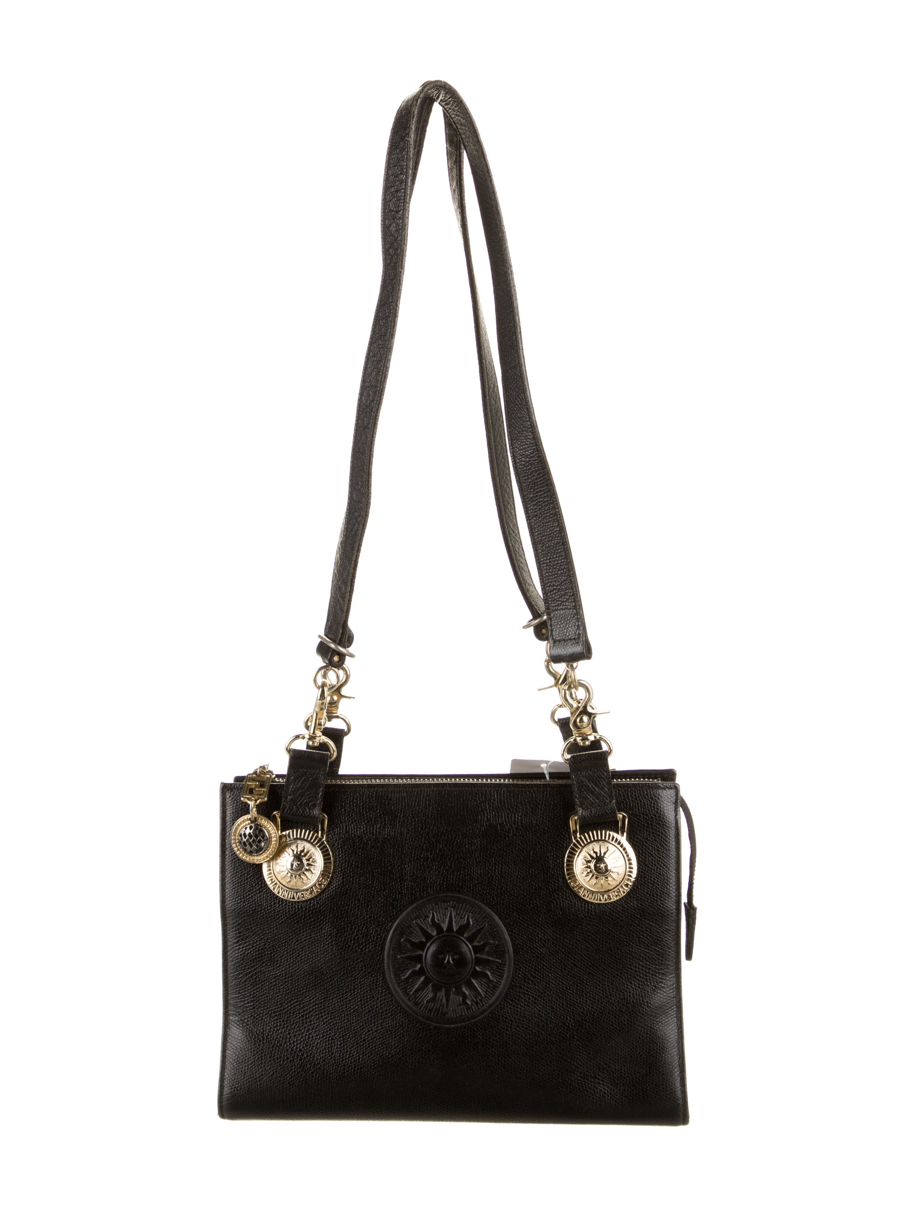 Versace Sun Medallion Leather Shoulder Bag Black Shoulder Bags