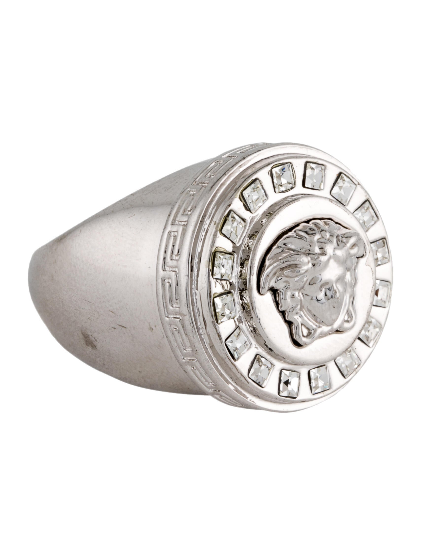 Versace Crystal Studded Medusa Ring - Silver-Tone Metal Cocktail Ring ...