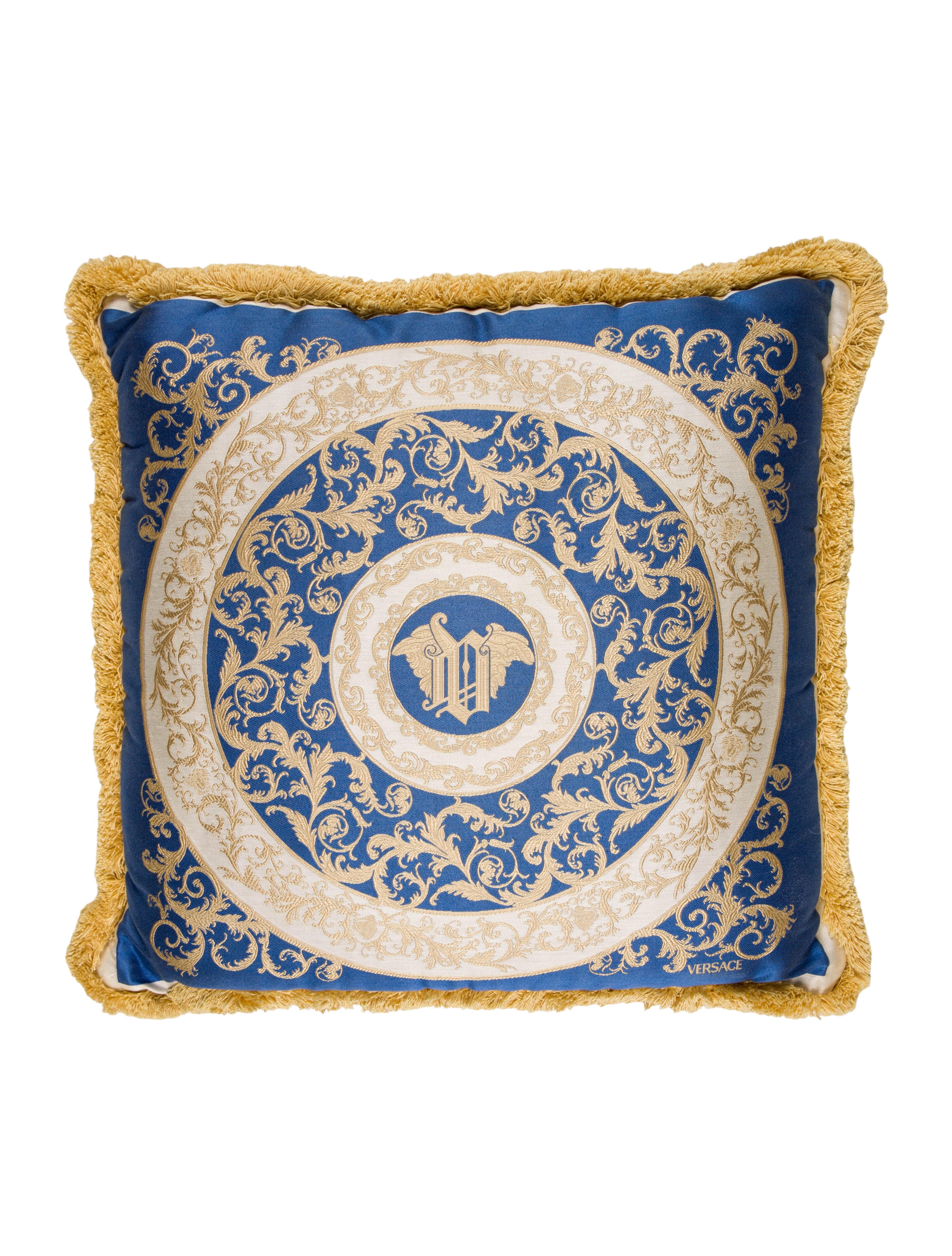 Versace Jacquard Damask Monogram Throw Pillow Blue VES129215 The