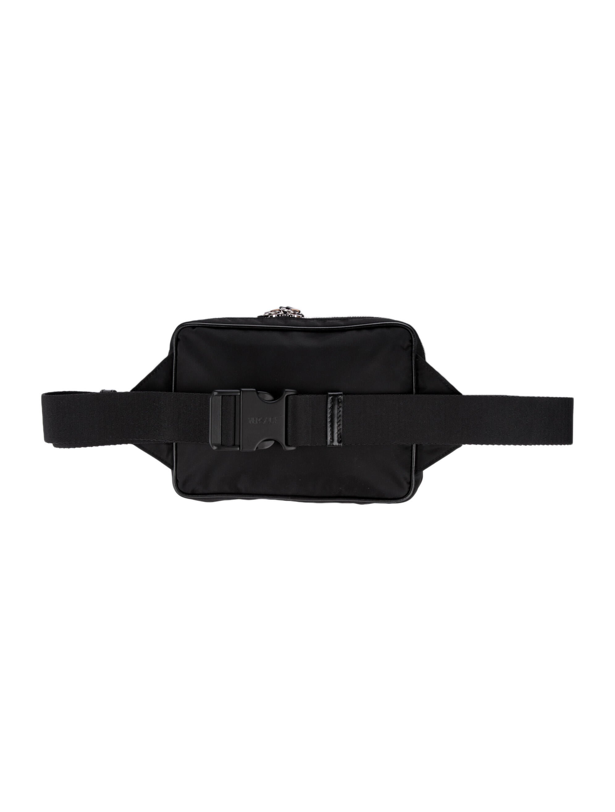 Versace Leather Trim Nylon Waist Bag Black Waist Bags, Bags