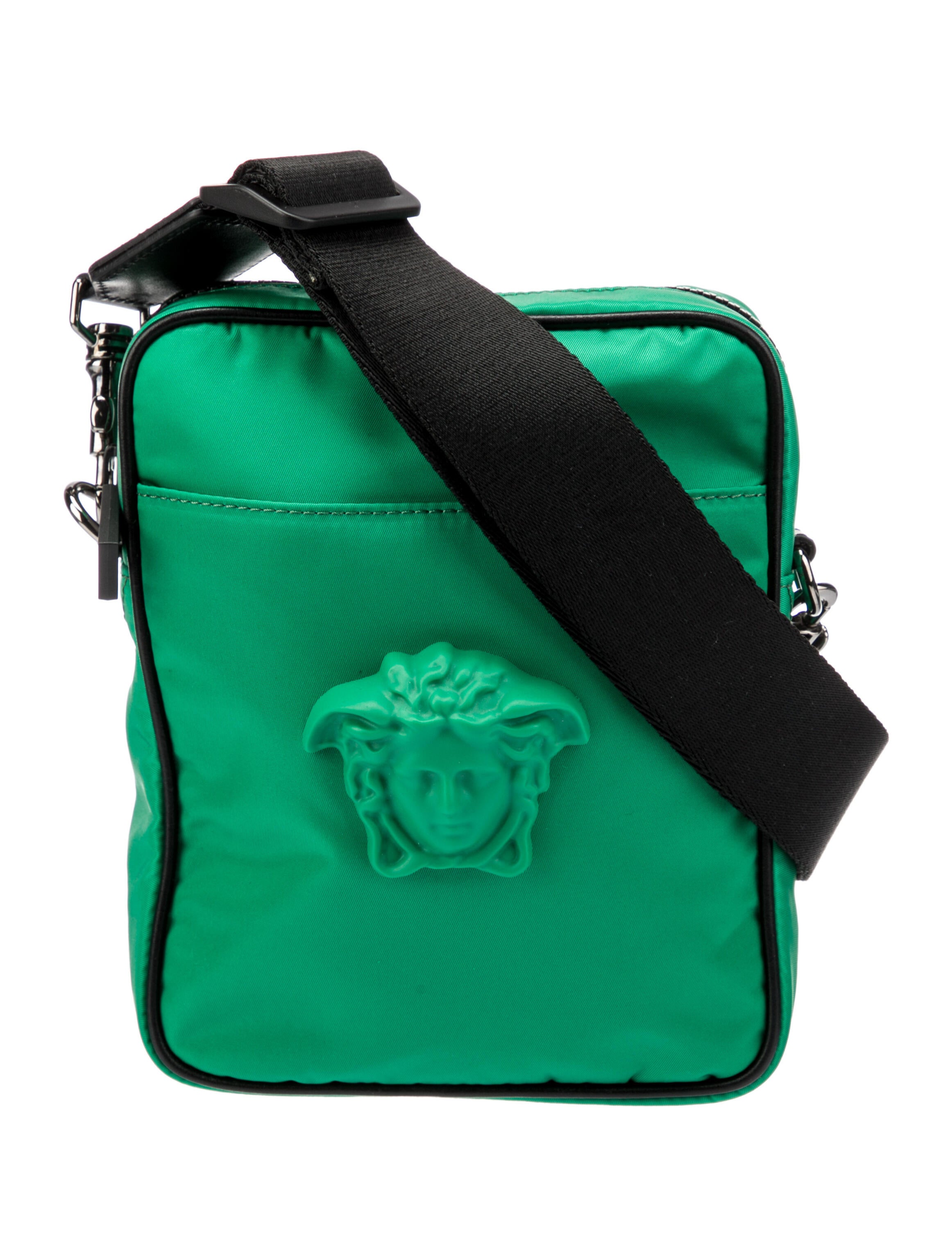 Versace Leather Trim Nylon Crossbody Bag Green Crossbody Bags