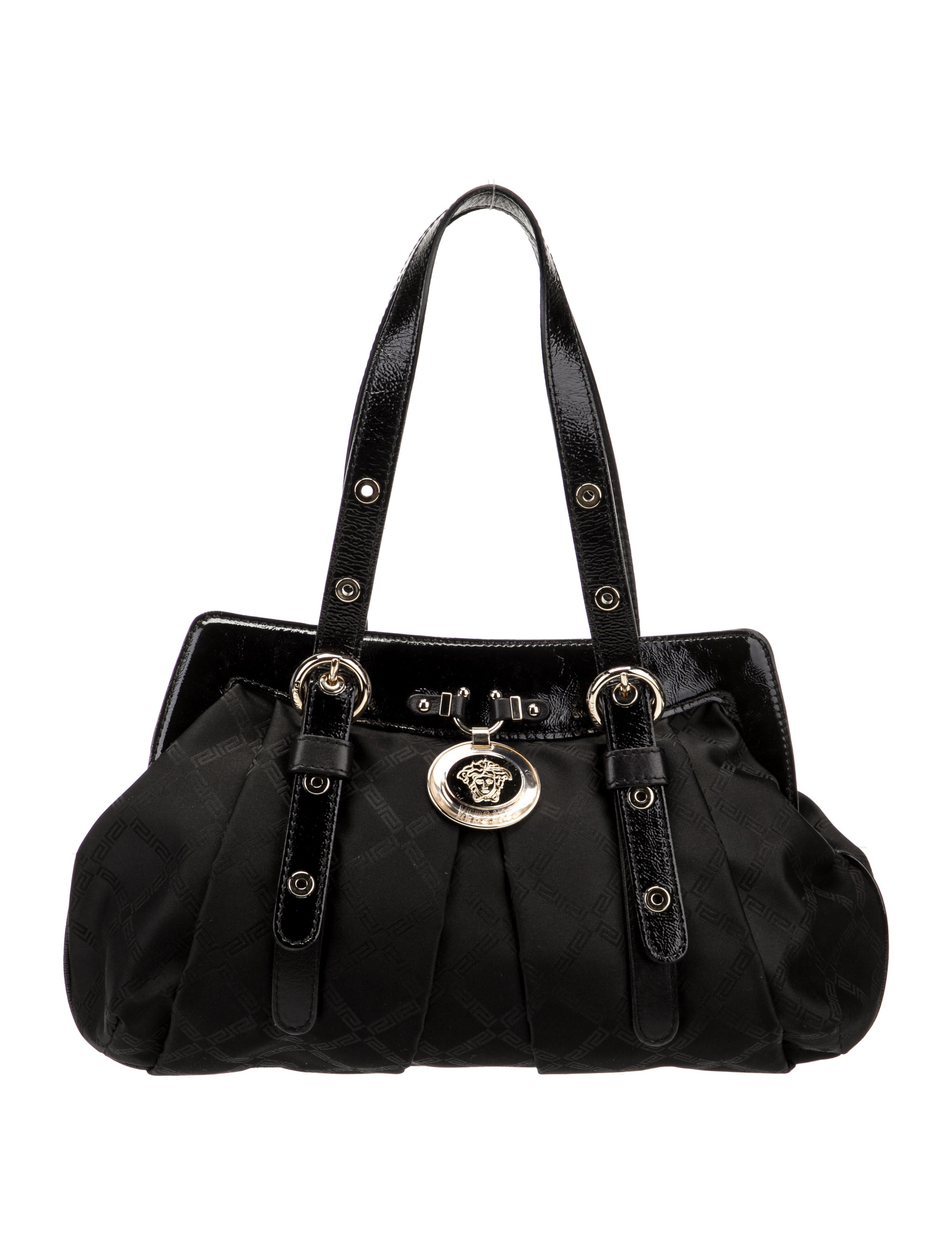 Versace Leather Trimmed Nylon Shoulder Bag Black Shoulder Bags