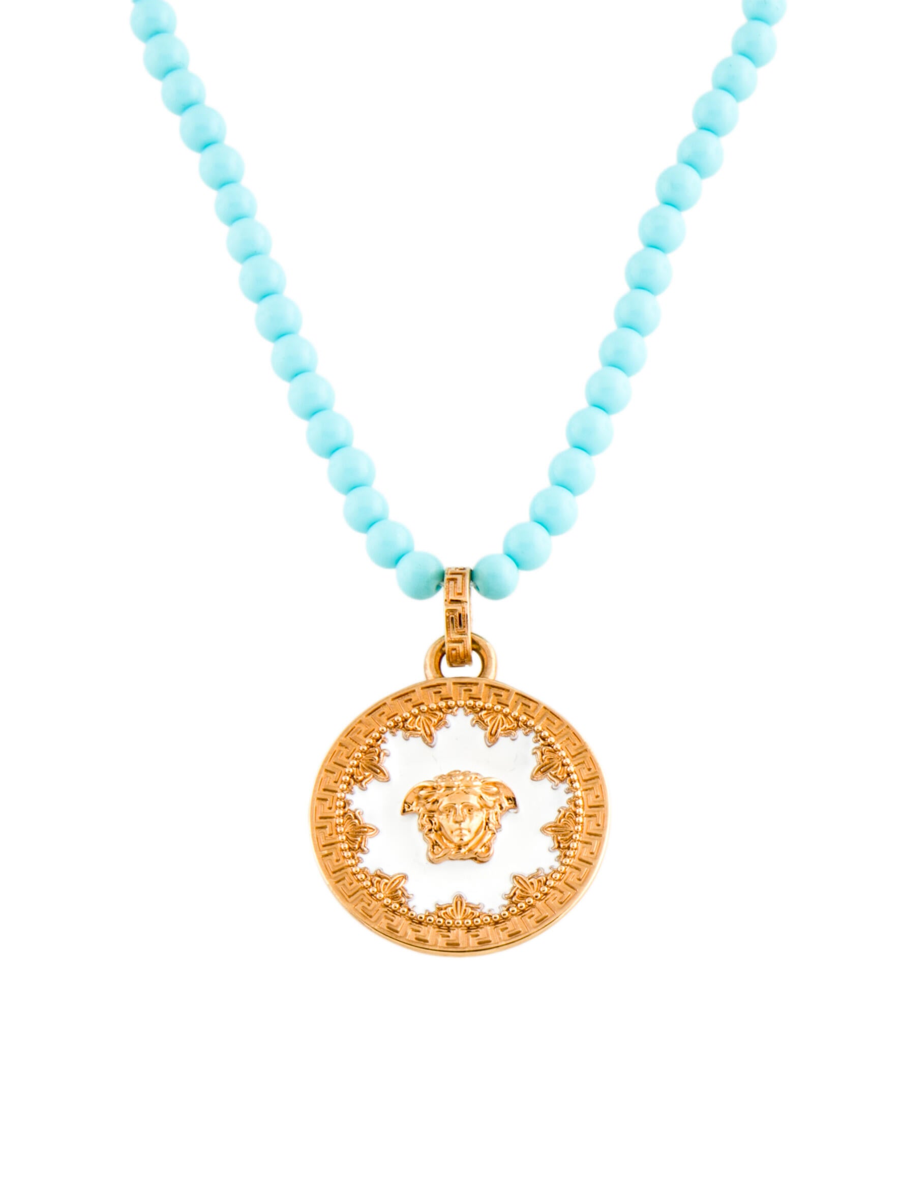 Versace Versace Enamel Medusa Pendant Necklace Blue, GoldTone Metal