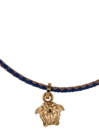 Versace Leather Medusa Head Pendant Necklace