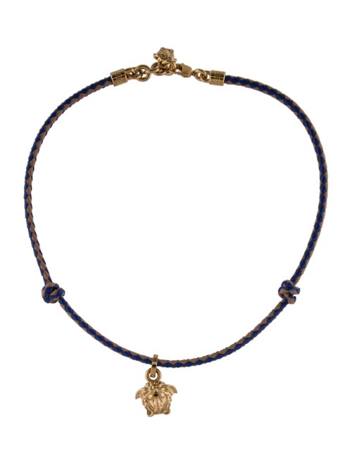 Versace Leather Medusa Head Pendant Necklace