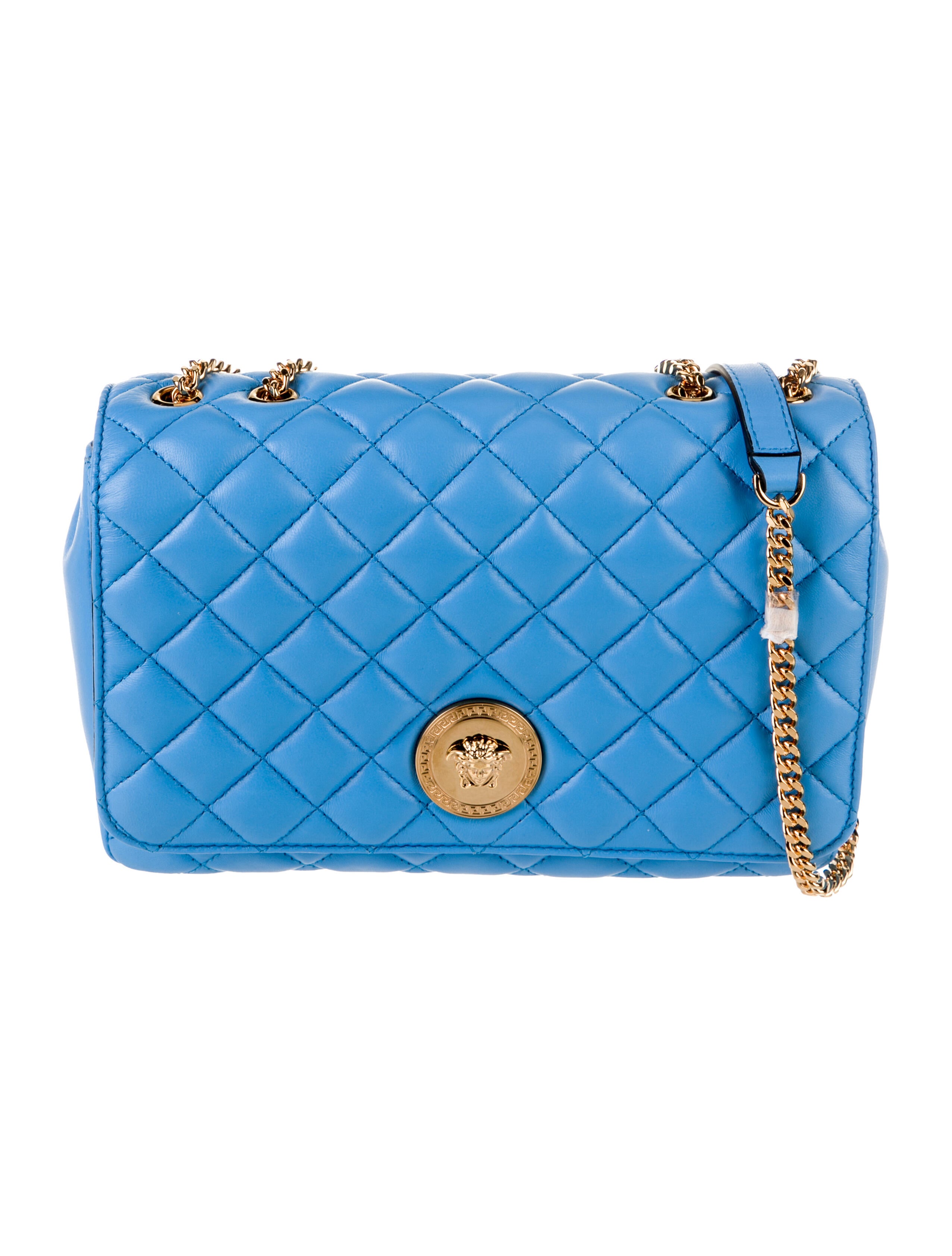 Versace Quilted Leather Shoulder Bag w/Tags Blue Shoulder Bags