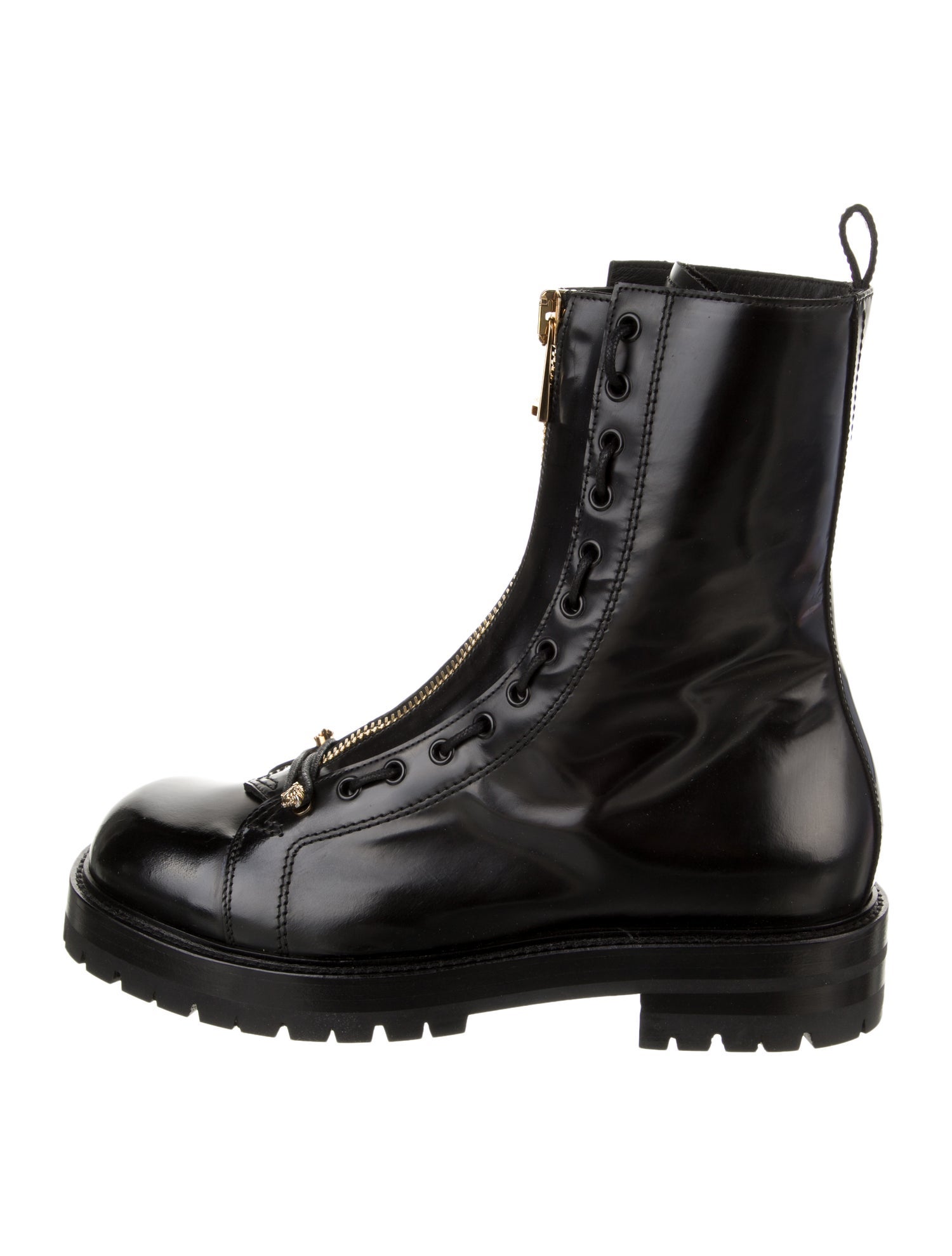 Versace Medusa Insignia Leather Combat Boots