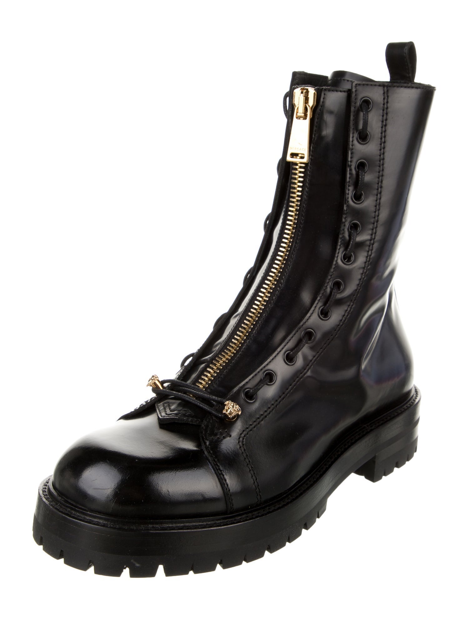 Versace Medusa Insignia Leather Combat Boots