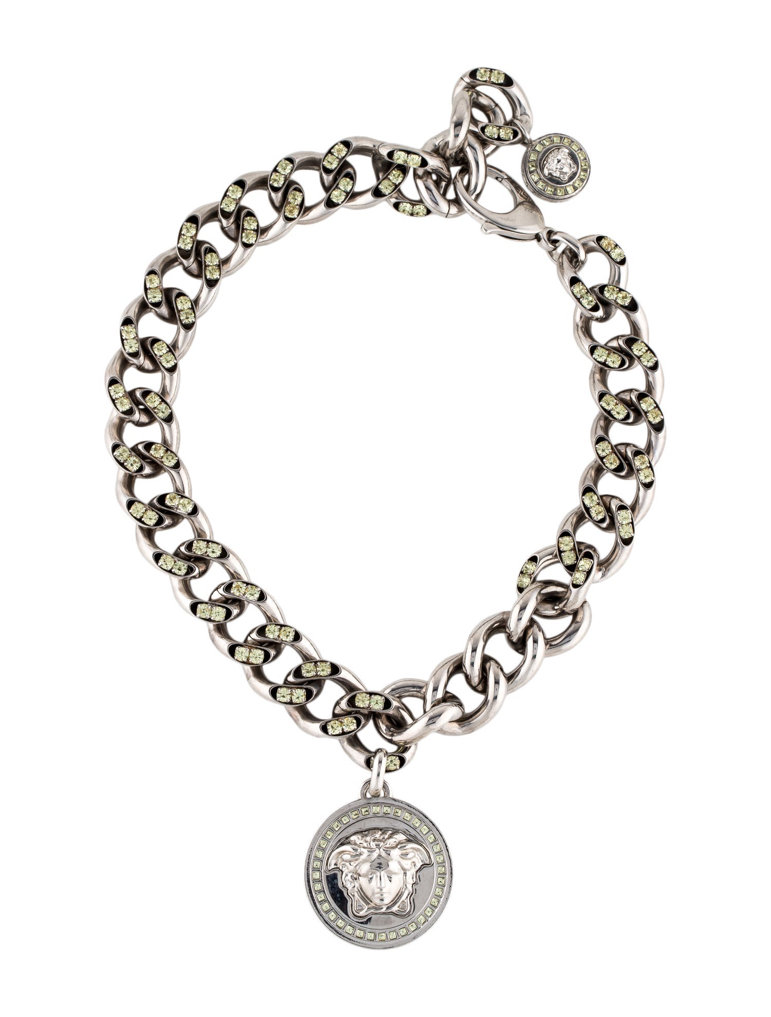 Versace Crystal Oversized Link Medallion Necklace SilverTone Metal Pendant Necklace