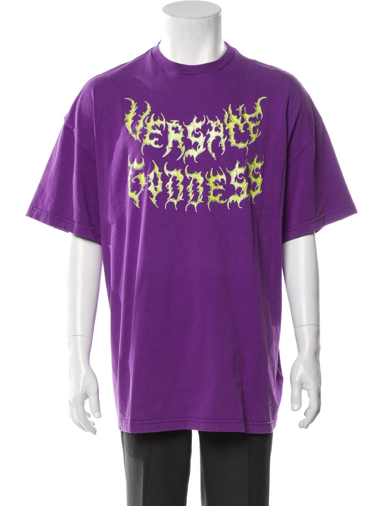 Versace Graphic Print Crew Neck TShirt Purple TShirts, Clothing