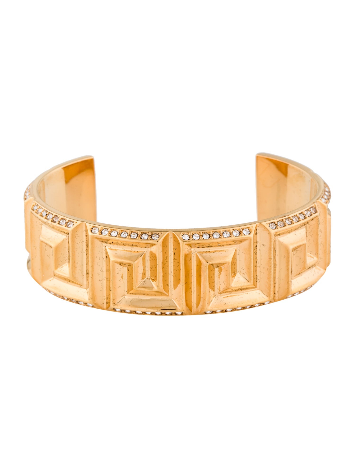 Versace Crystal Greca Cuff Bracelet - Brass Cuff, Bracelets