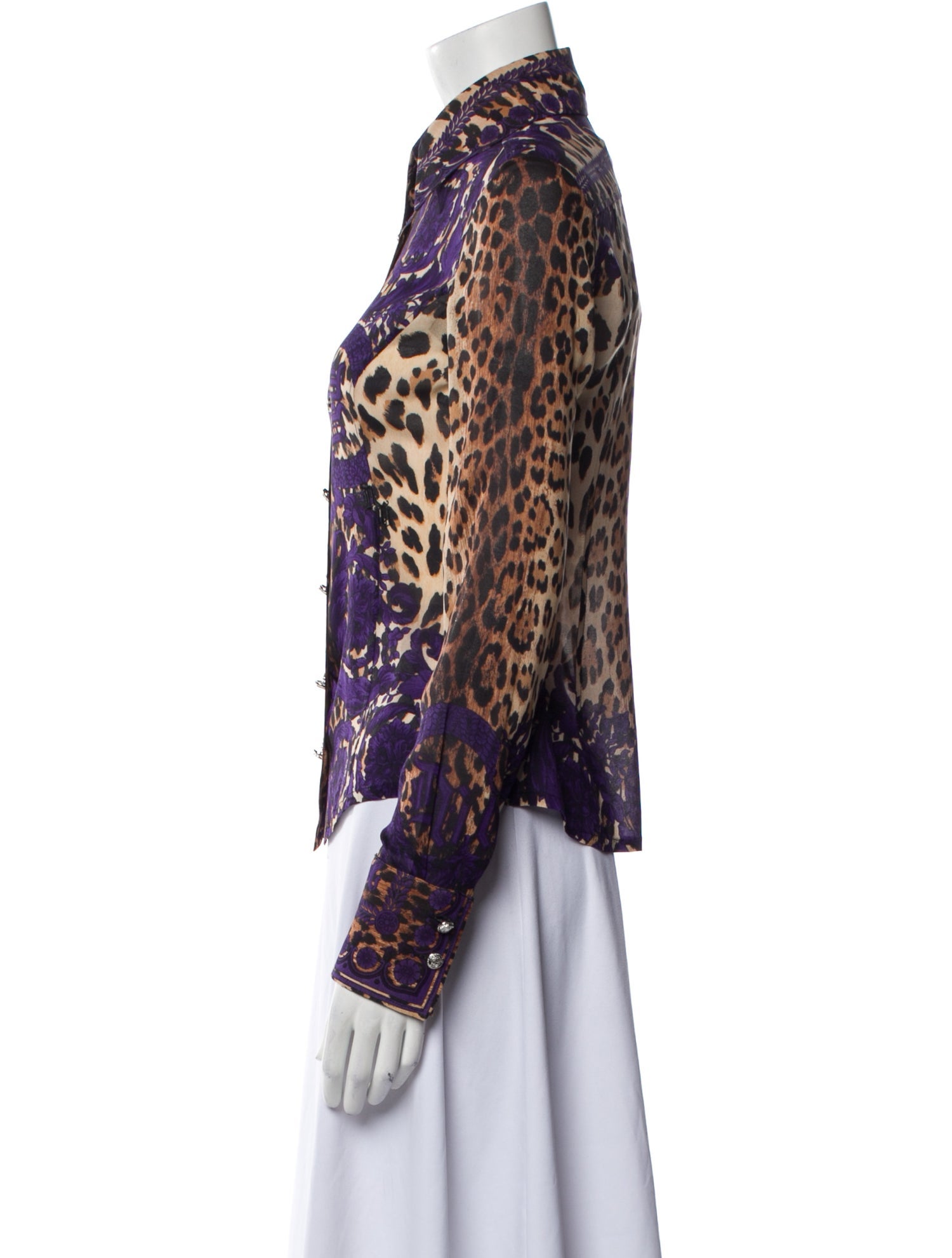 Versace Animal Print Long Sleeve Button-Up Top