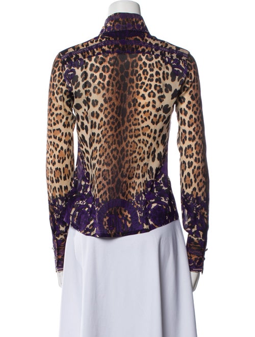 Versace Animal Print Long Sleeve Button-Up Top