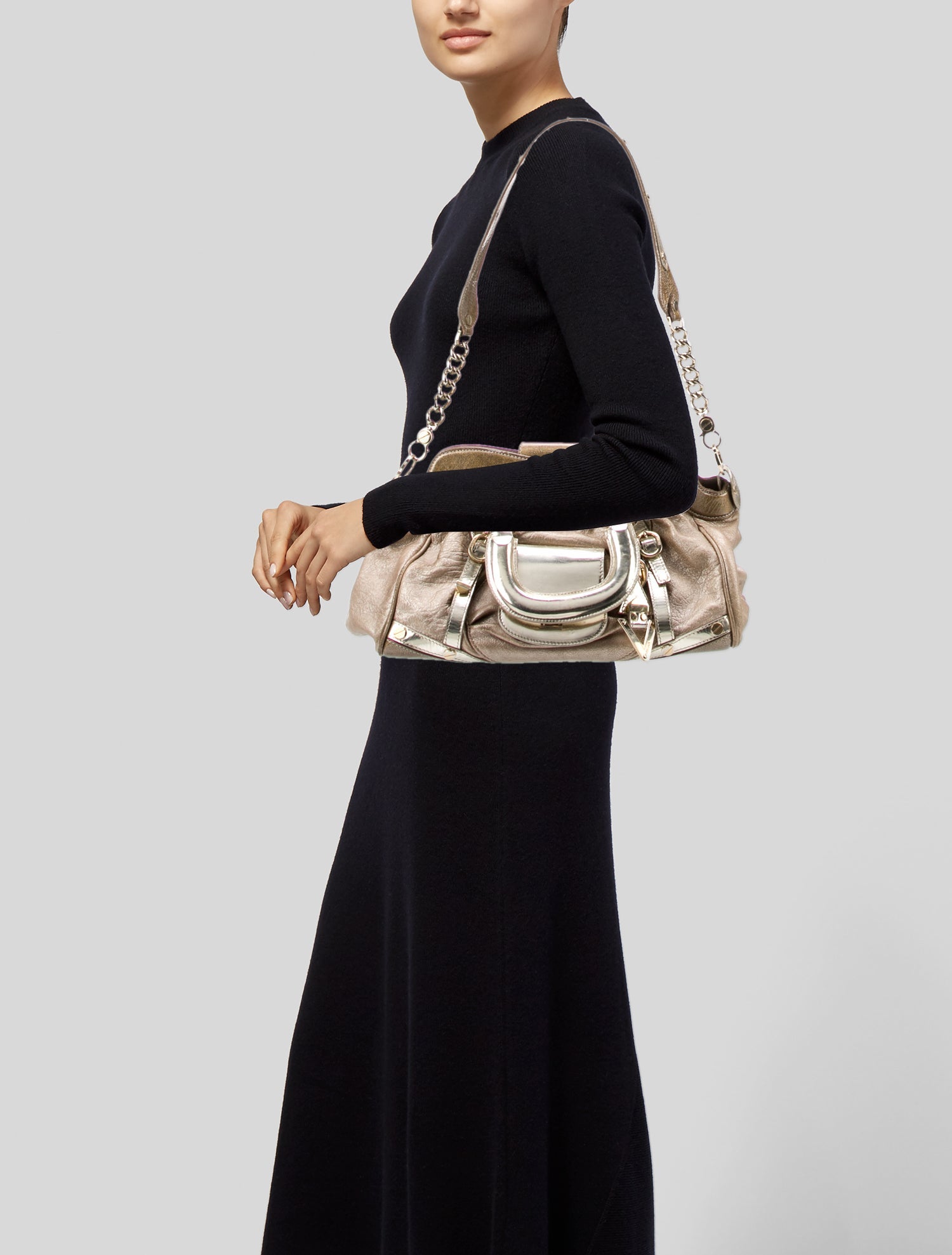 Versace Patent Leather Chain Link Hobos Bag Gold Hobos Handbags VES154585 The RealReal