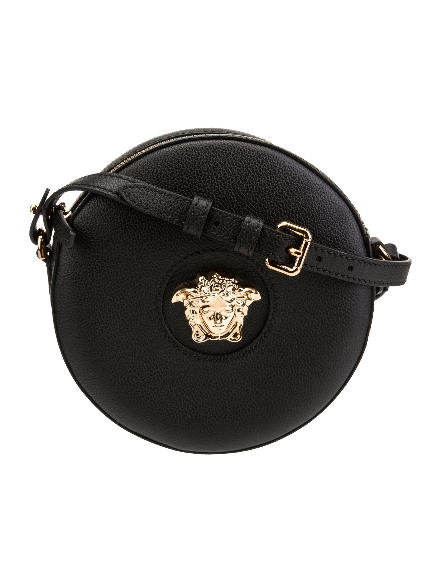 Versace La Medusa Round Leather Disco Crossbody Bag Black Crossbody