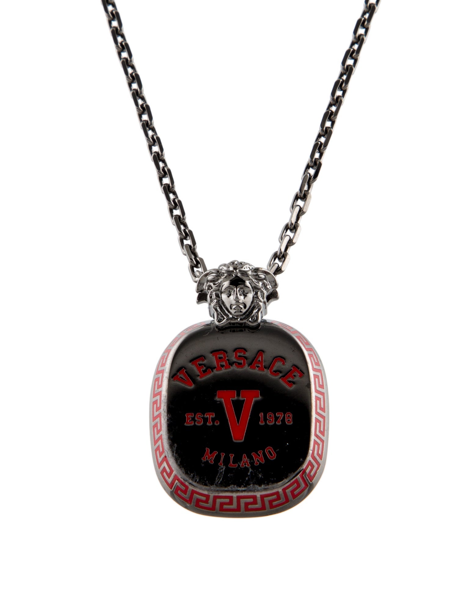 Versace Enamel Medusa Head Logo Pendant Necklace