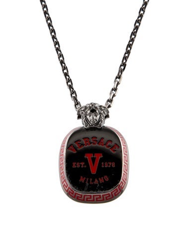 Versace Pendant Necklace Enamel Medusa Head Logo
