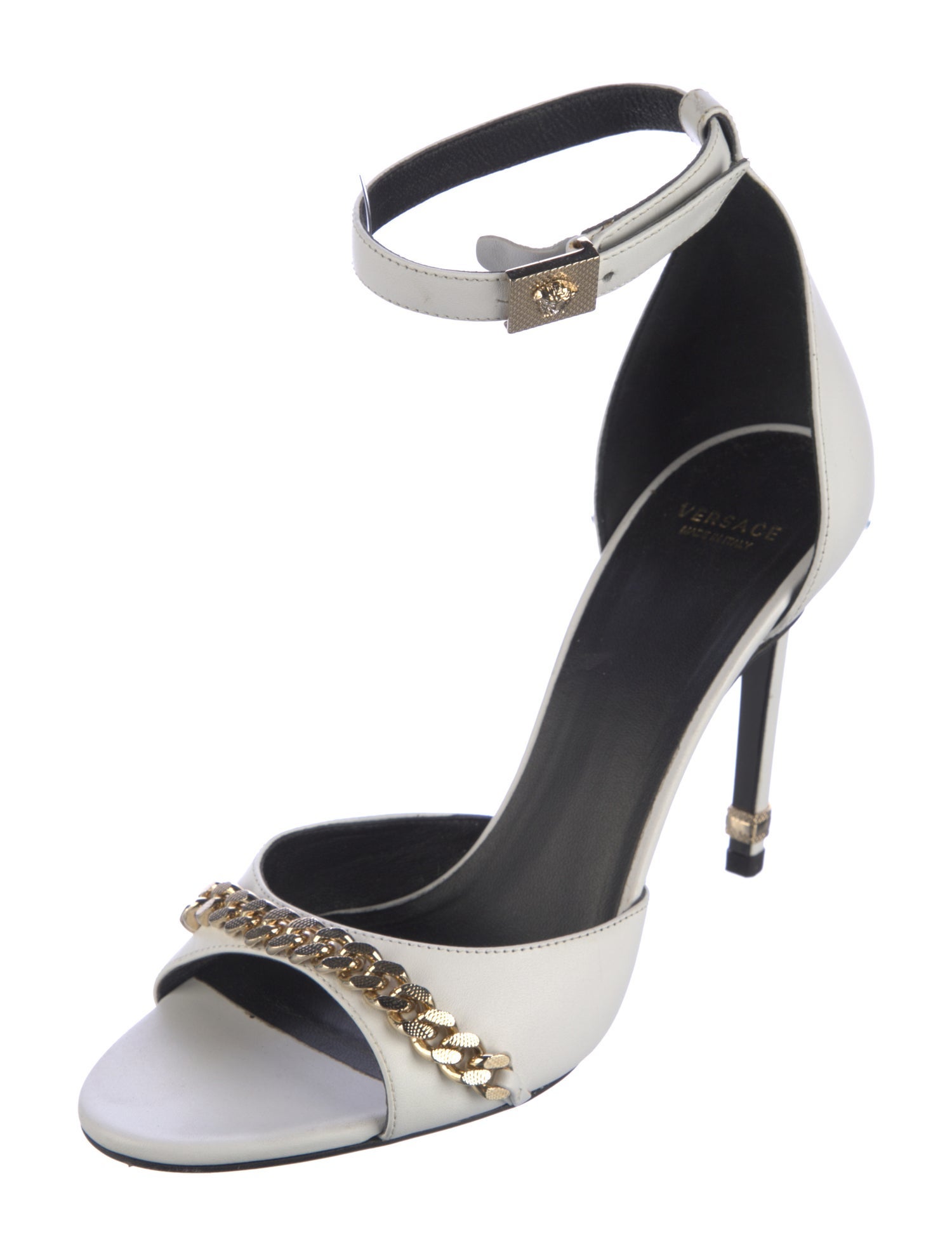 Versace Medusa Insignia Leather Sandals - White Sandals, Shoes
