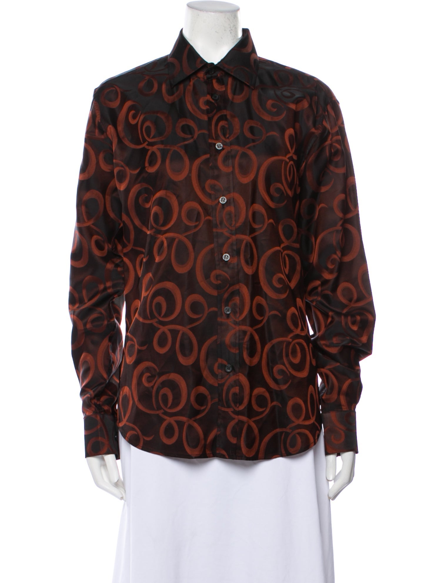 Versace Printed Long Sleeve Button-Up Top
