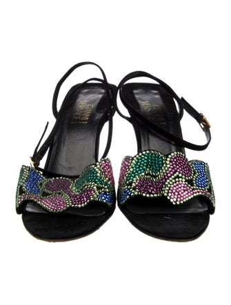 Versace Suede Patterned Slingback Sandals