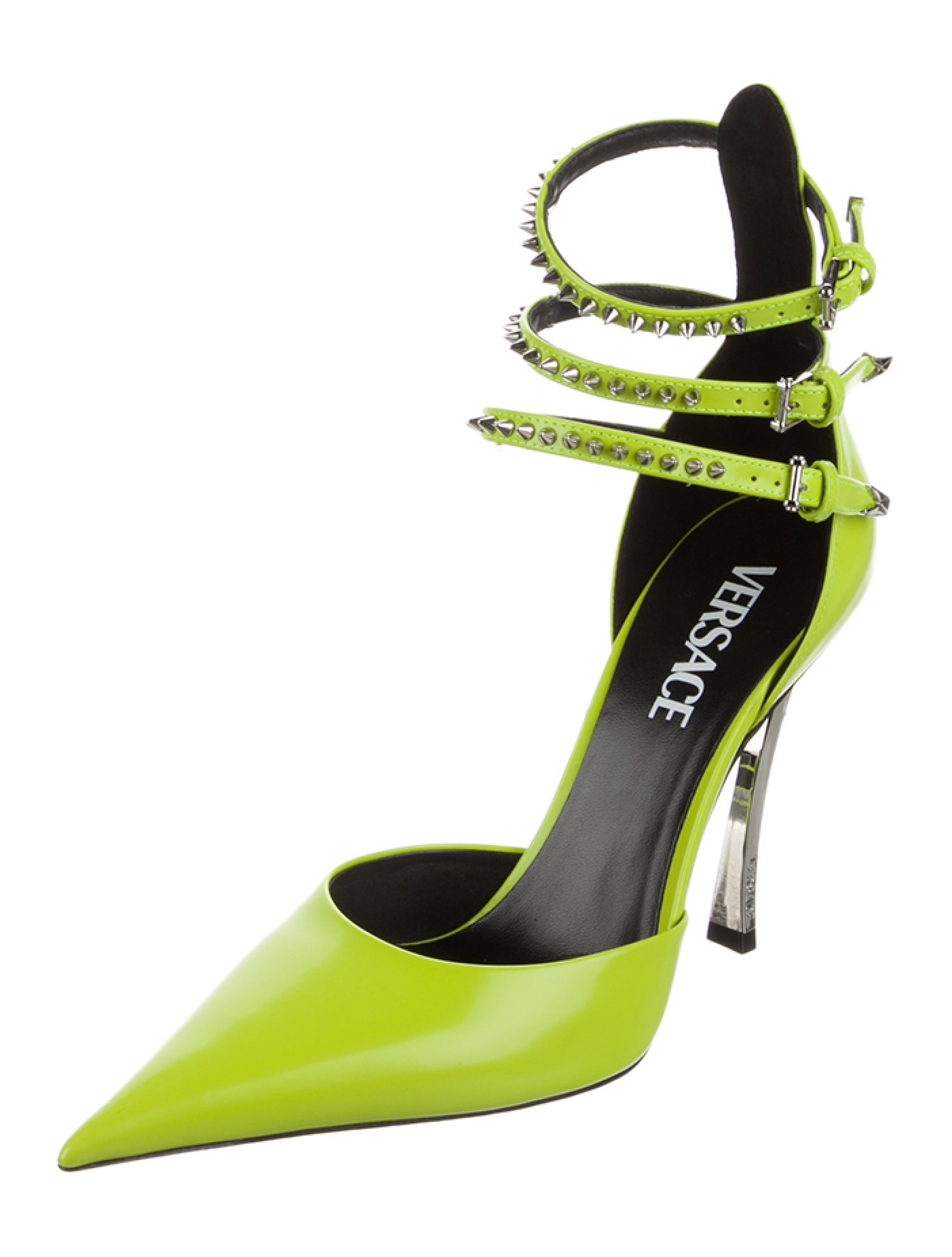 Versace Patent Leather Studded Accents D'Orsay Pumps