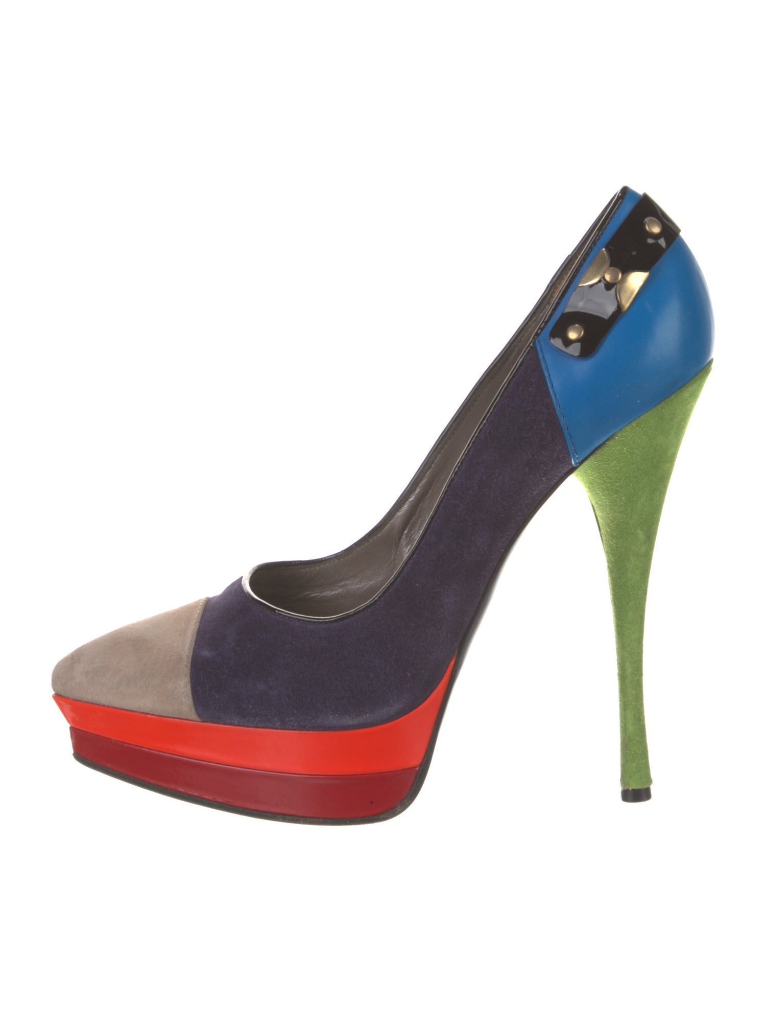 Versace Suede Colorblock Pattern Pumps