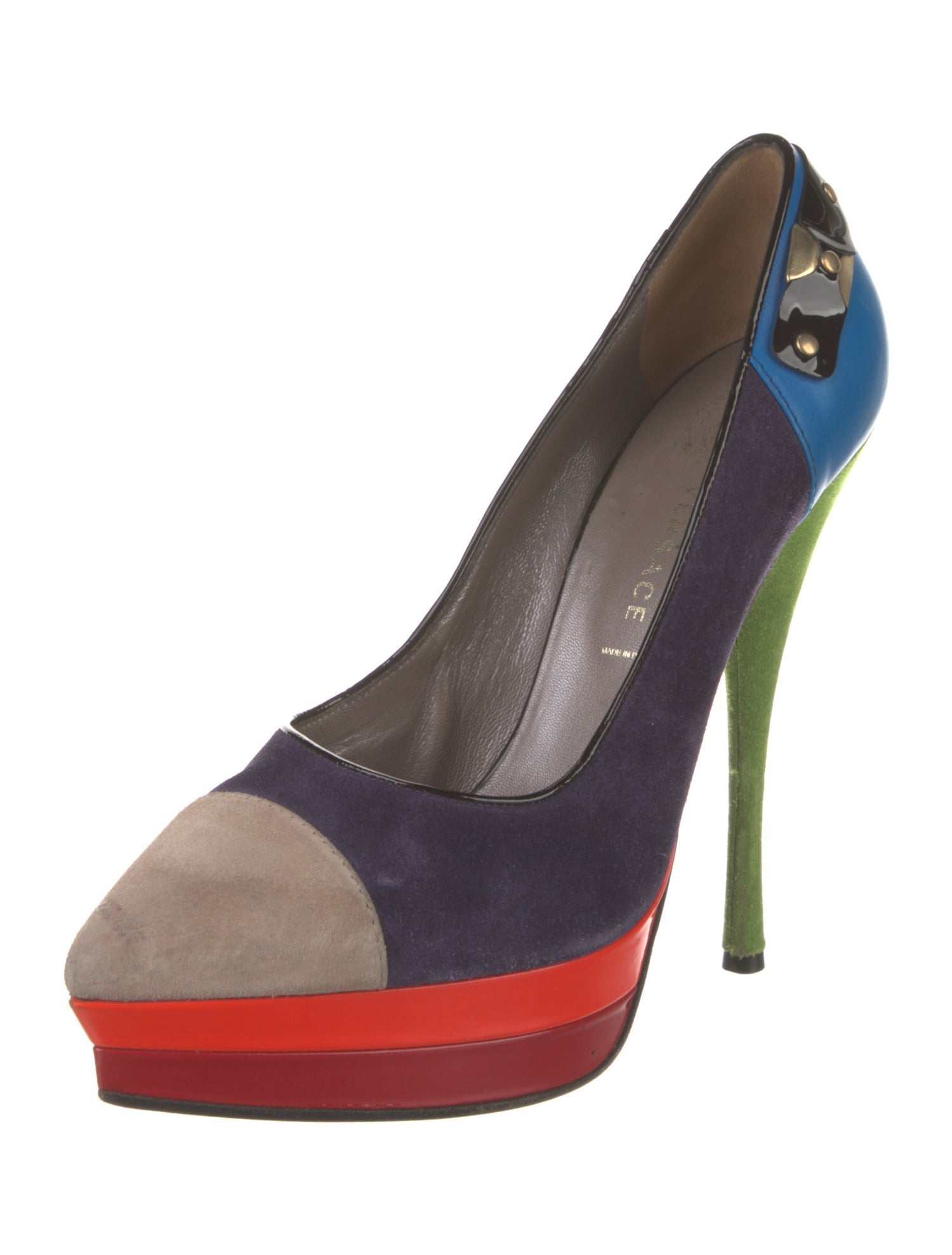 Versace Suede Colorblock Pattern Pumps