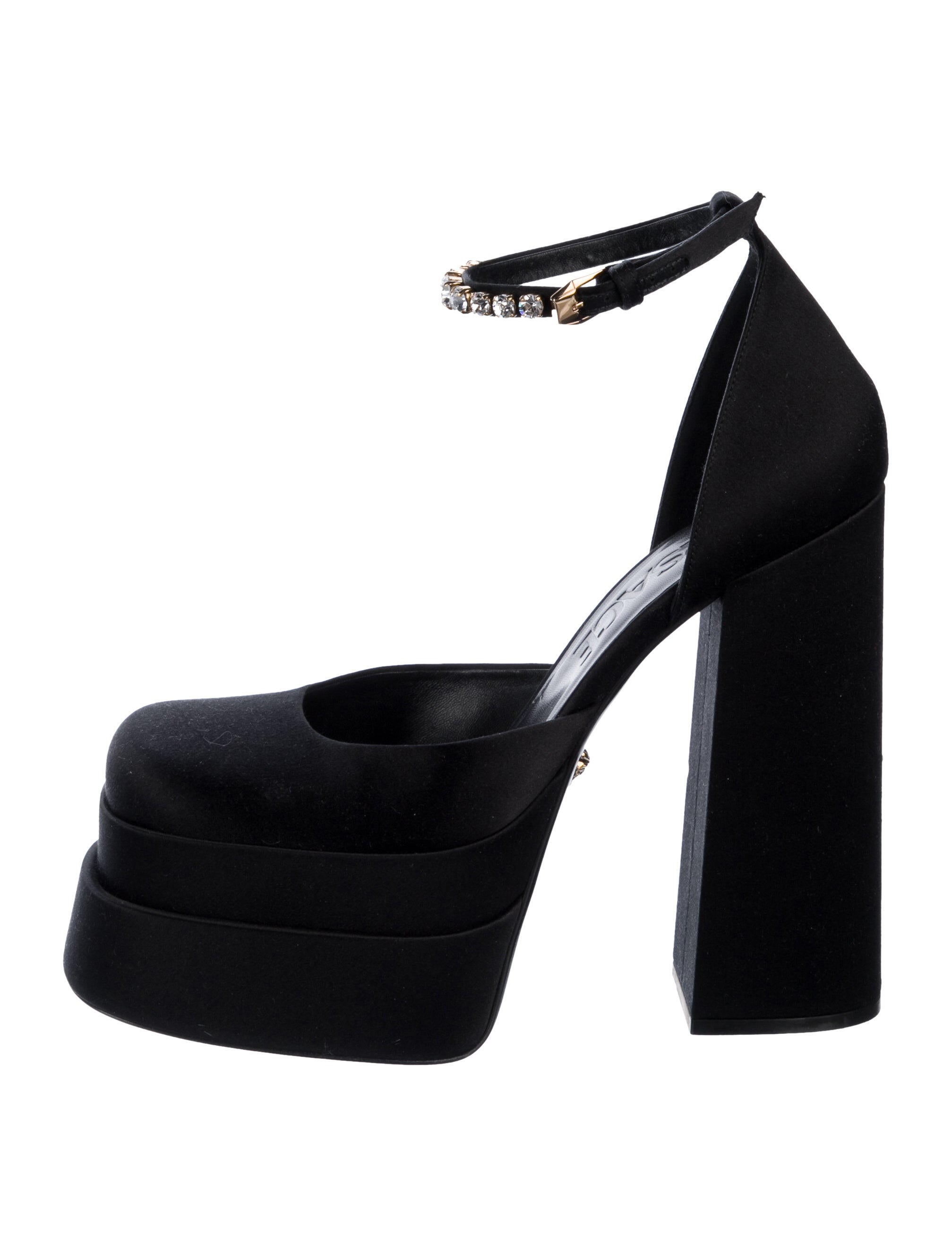 Versace Satin Crystal Embellishments D'Orsay Pumps