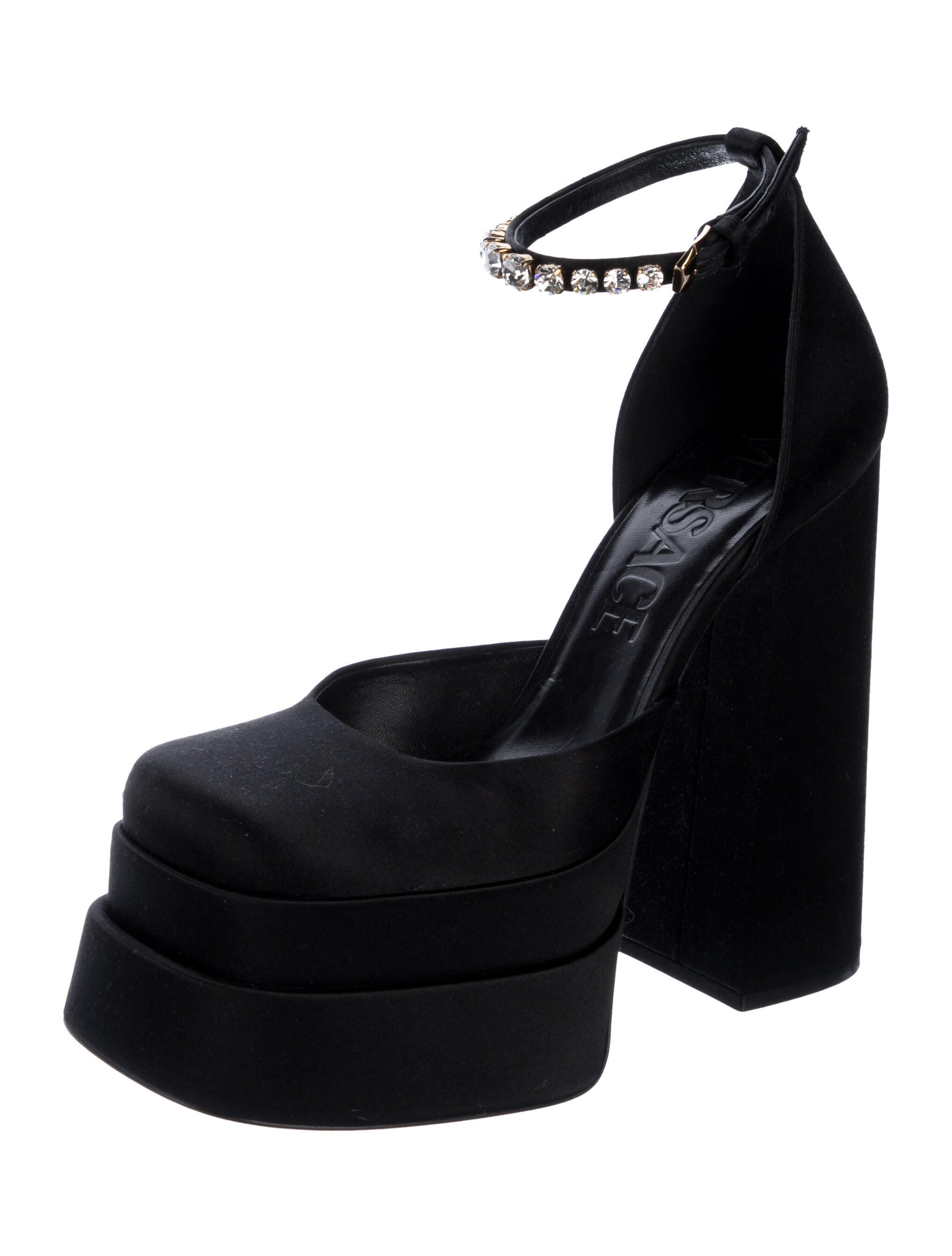 Versace Satin Crystal Embellishments D'Orsay Pumps