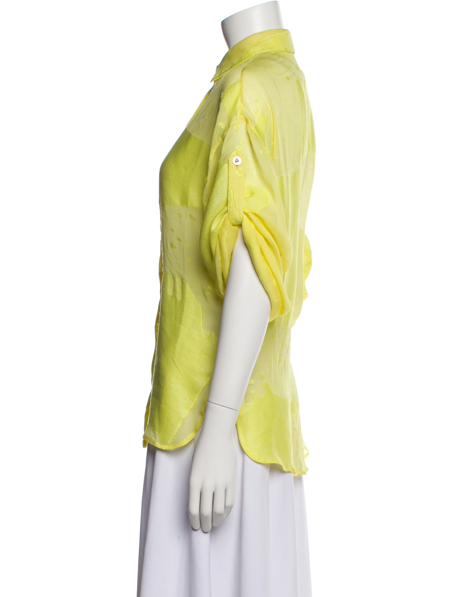 Versace Silk Short Sleeve Button-Up Top