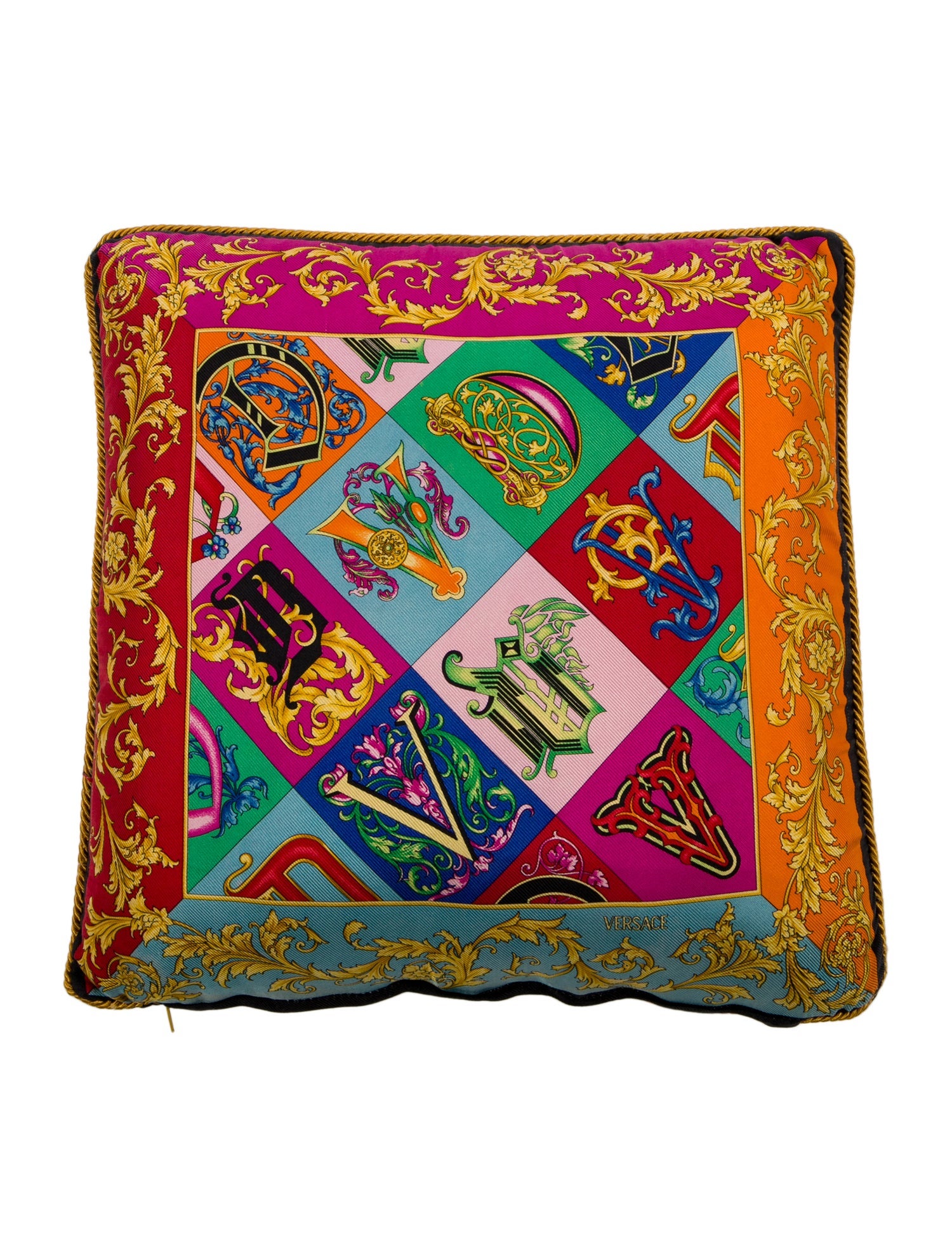 Versace Donatella Versace Monogram Silk Throw Pillow