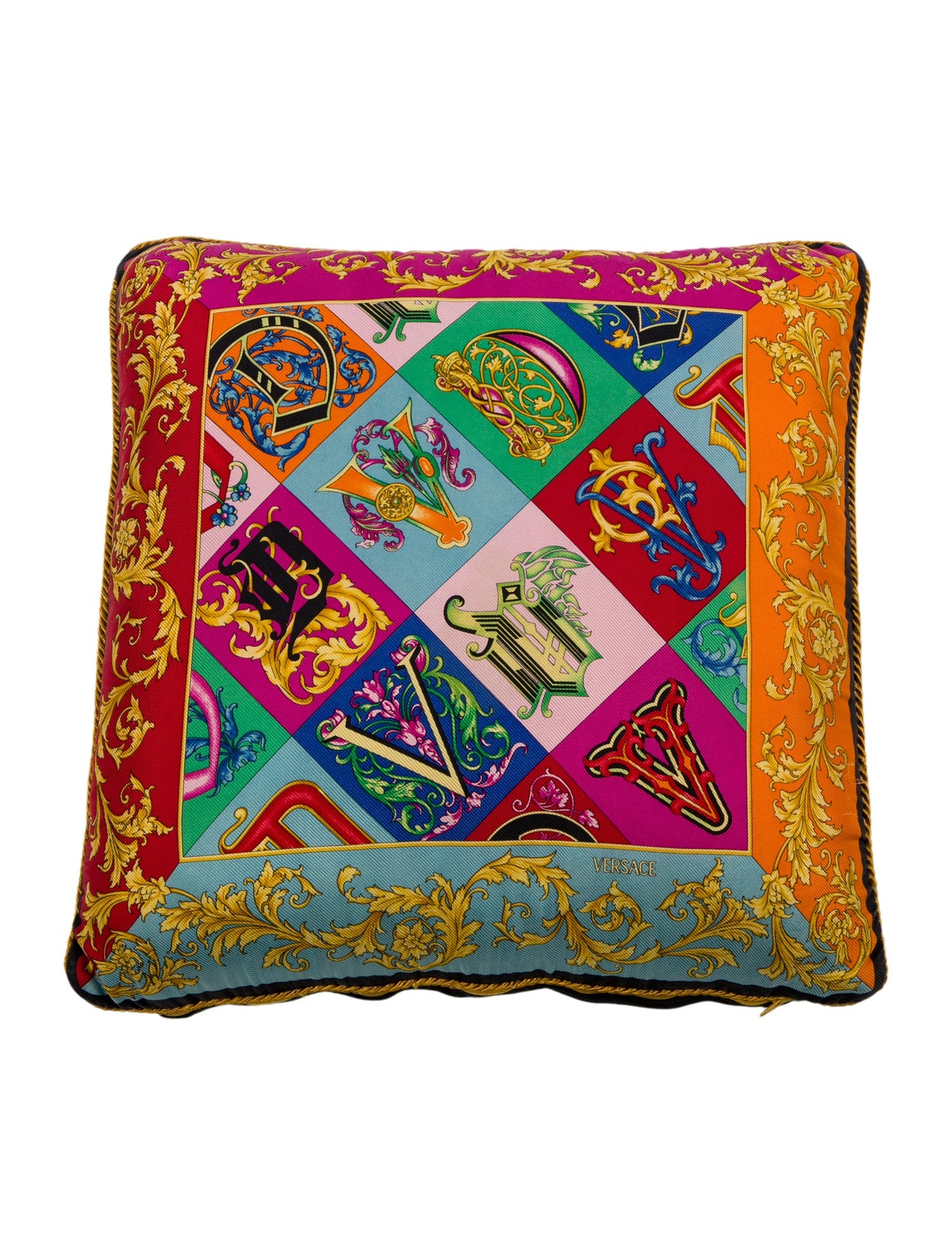 Versace Donatella Versace Monogram Silk Throw Pillow