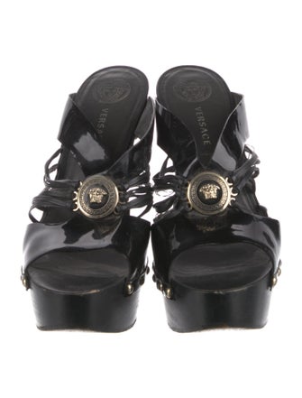 Versace Medusa Insignia Patent Leather Slides