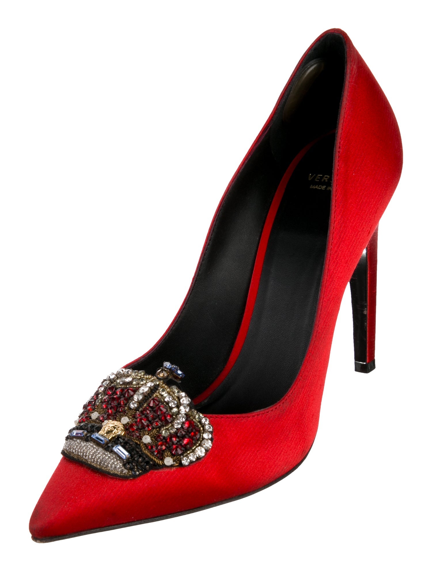 Versace Satin Crystal Embellishments Pumps