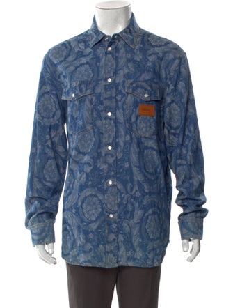 Versace Printed Long Sleeve Denim Shirt