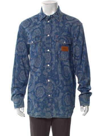 Versace Casual Shirts Printed Long Sleeve Denim Shirt 5XL