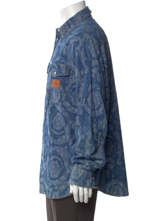 Versace Printed Long Sleeve Denim Shirt