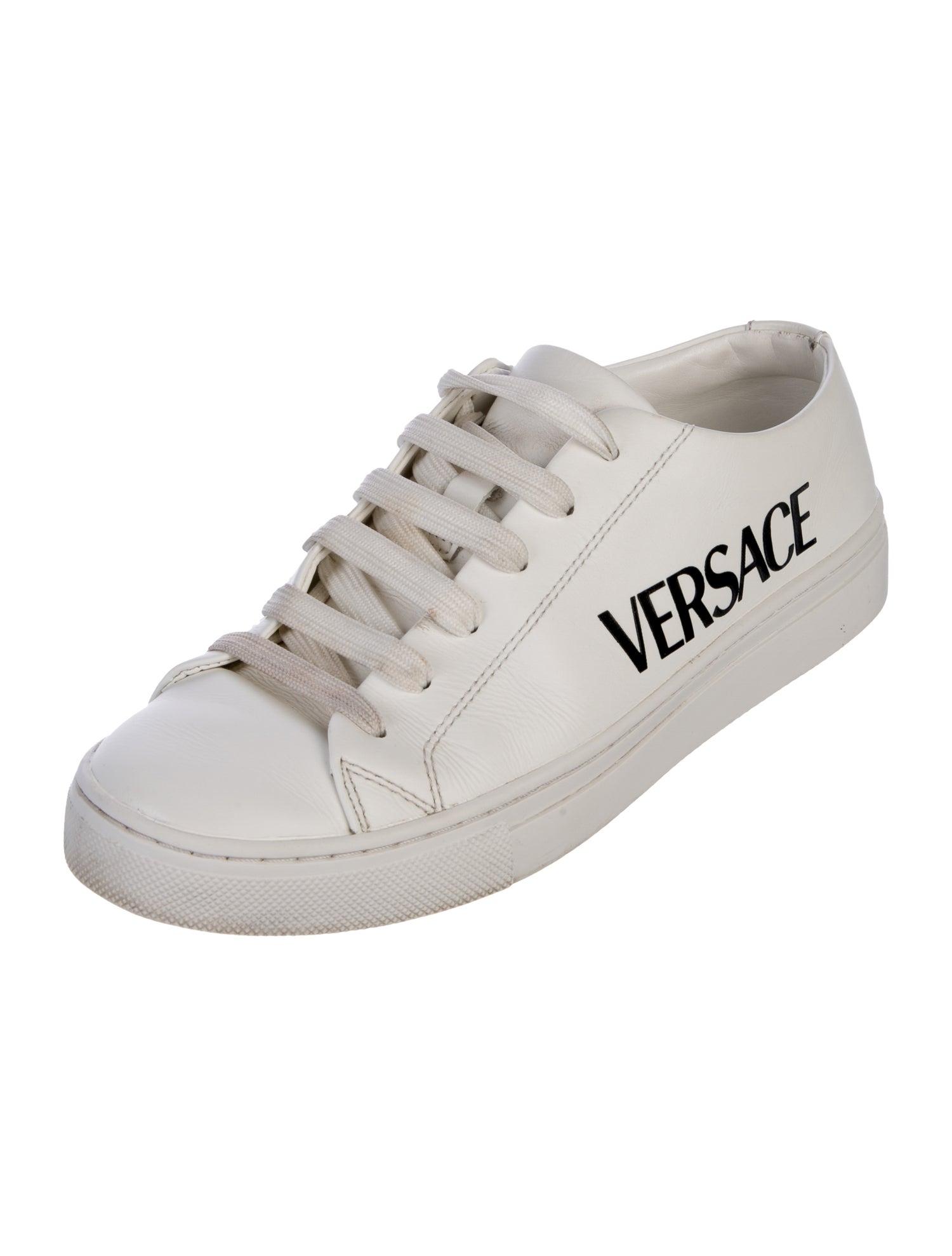 Versace Leather Embroidered Accent Sneakers
