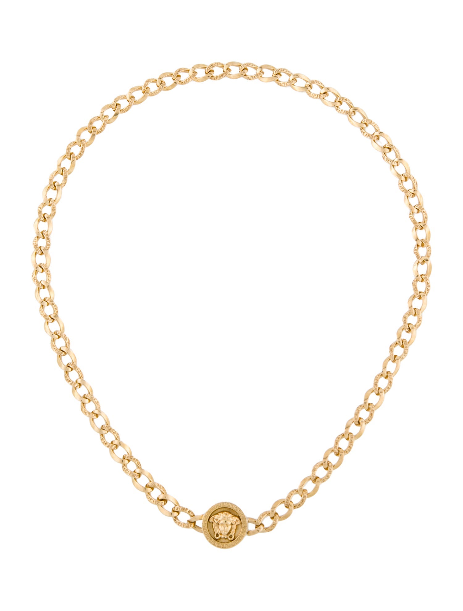 Versace Vintage 18K Medusa Textured Curb Link Necklace