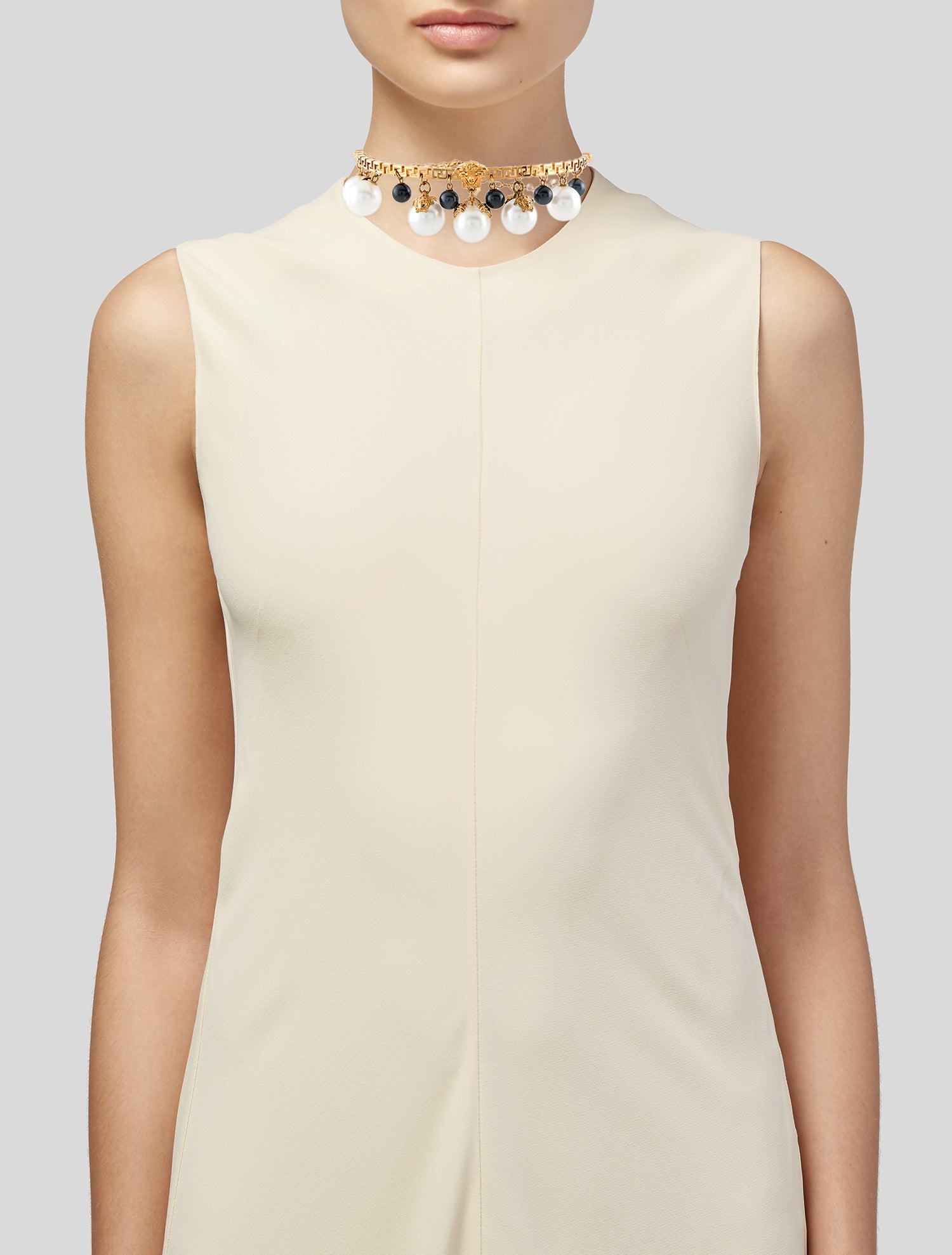 Versace Faux Pearl Embellished Choker Necklace