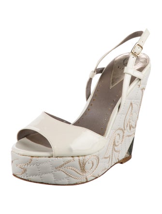 Versace Patent Leather Embroidered Accent Slingback Sandals