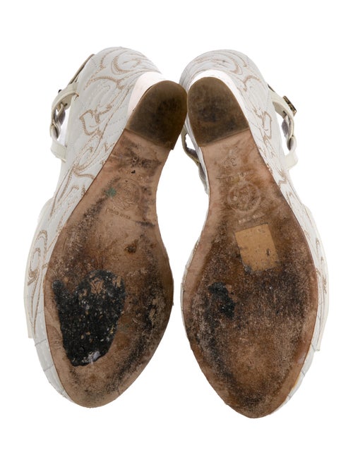 Versace Patent Leather Embroidered Accent Slingback Sandals