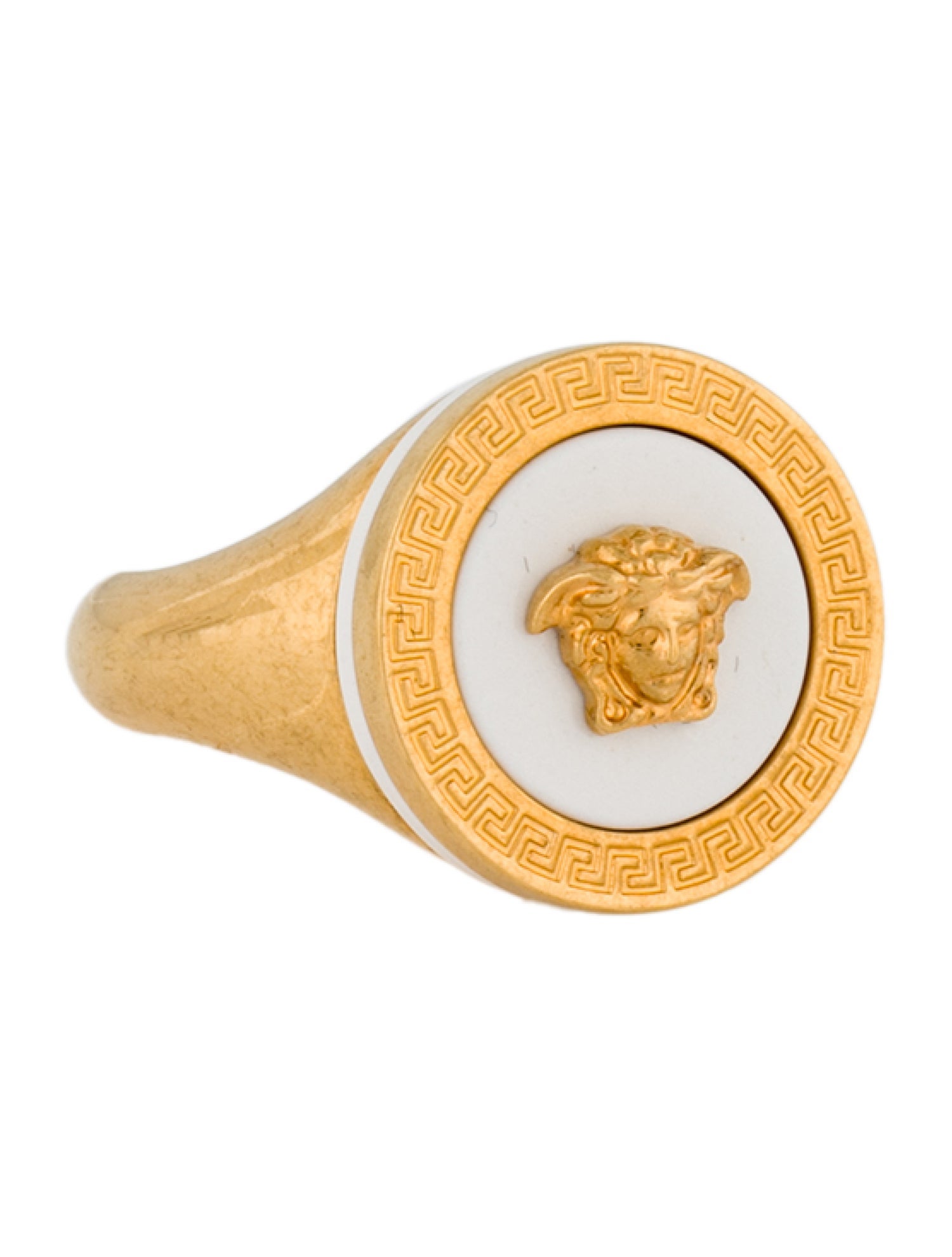 Versace Enamel Medusa Signet Ring - White, Gold-Tone Metal Signet Ring ...