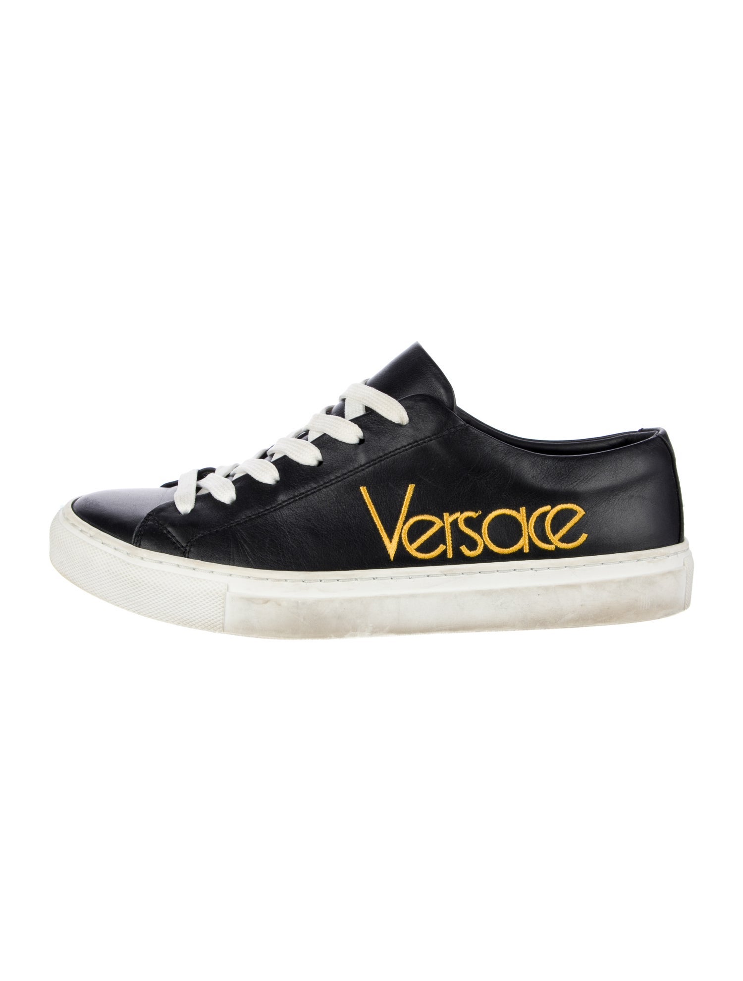 Versace Leather Embroidered Accent Sneakers